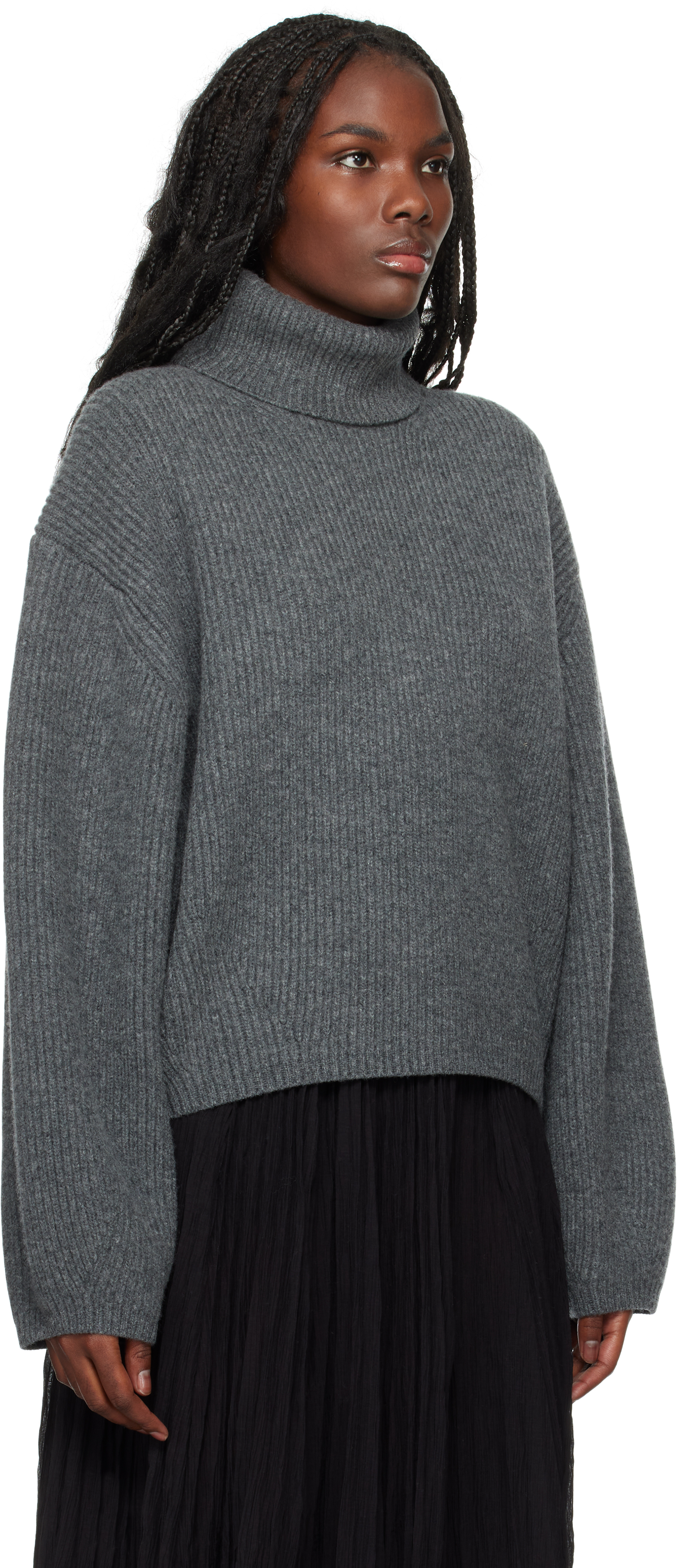 Totême Gray Ribbed Turtleneck In Grey Melange 074