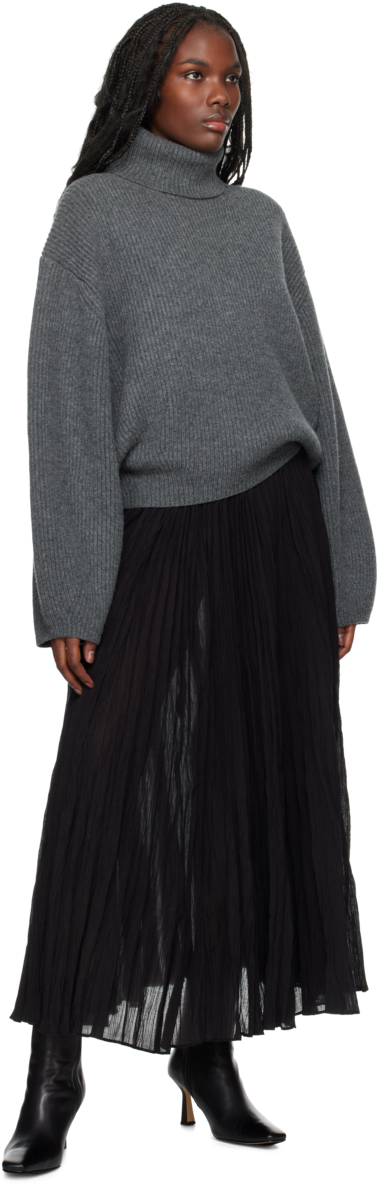 Totême Gray Ribbed Turtleneck In Grey Melange 074