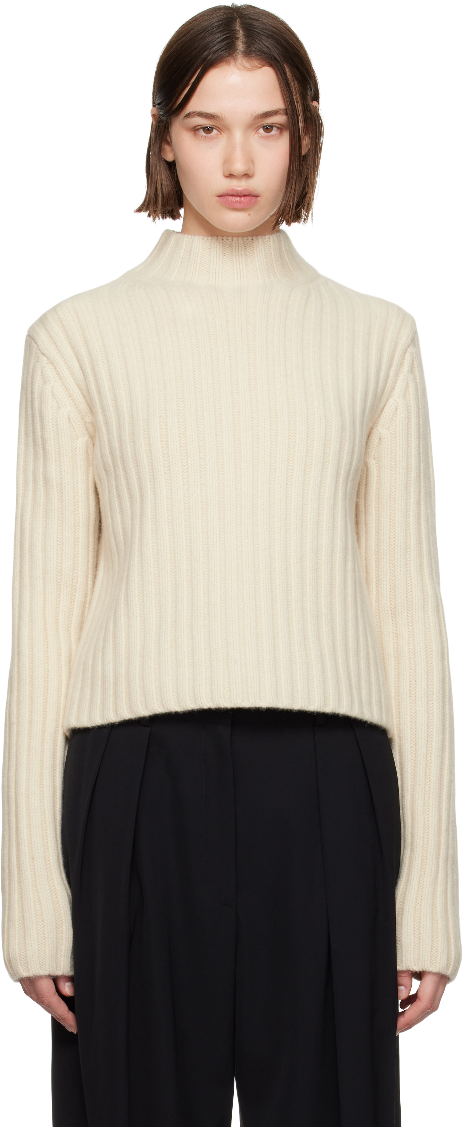 Shop Totême Off-white Petite Chunky Rib Knit Sweater In Snow 007