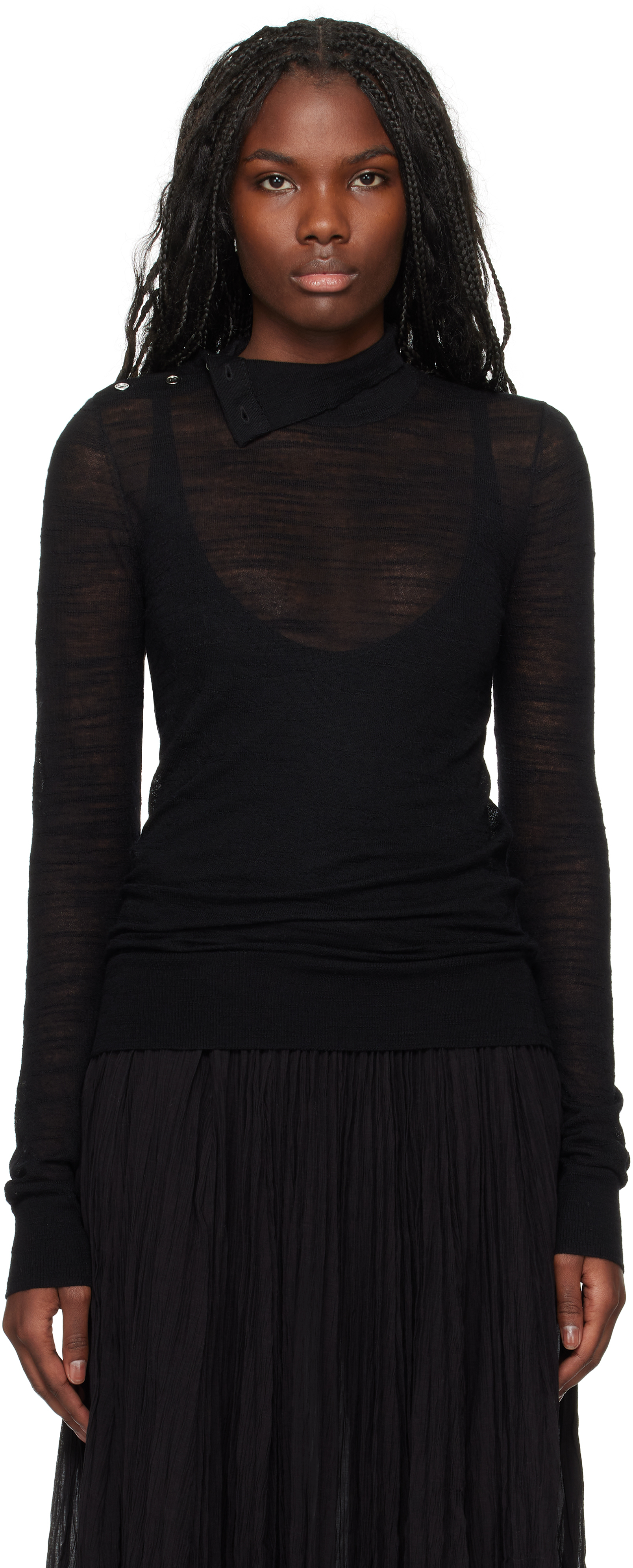 Shop Totême Black Slubbed Turtleneck In Black 001