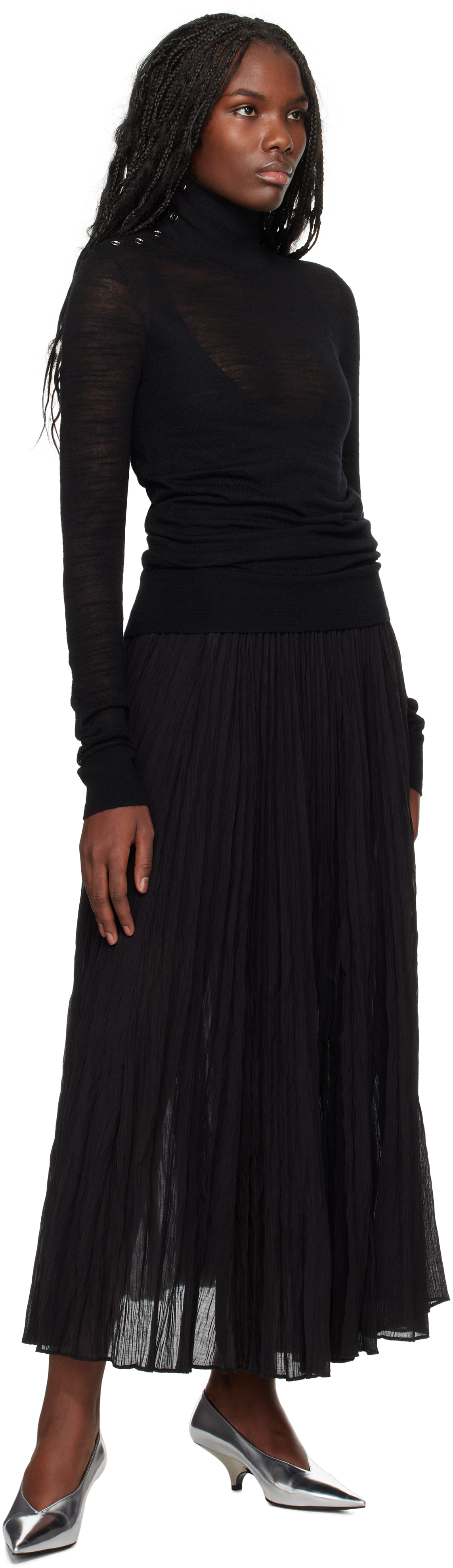 Totême Black Slubbed Turtleneck In Black 001