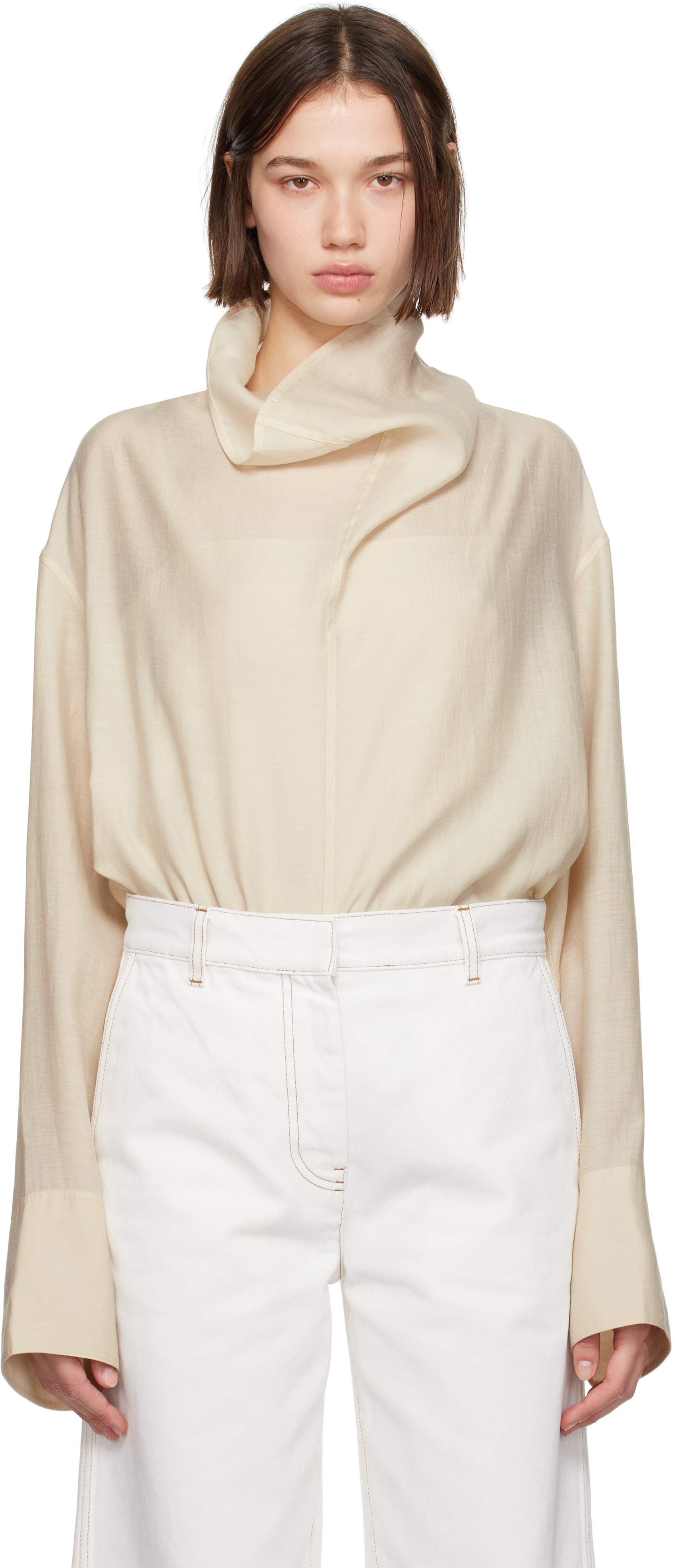 Totême Off-white Funnel-neck Blouse In Ecru 116