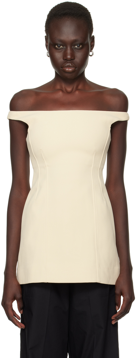 Shop Totême Beige Curved Off-shoulder Camisole In Eggnog 242