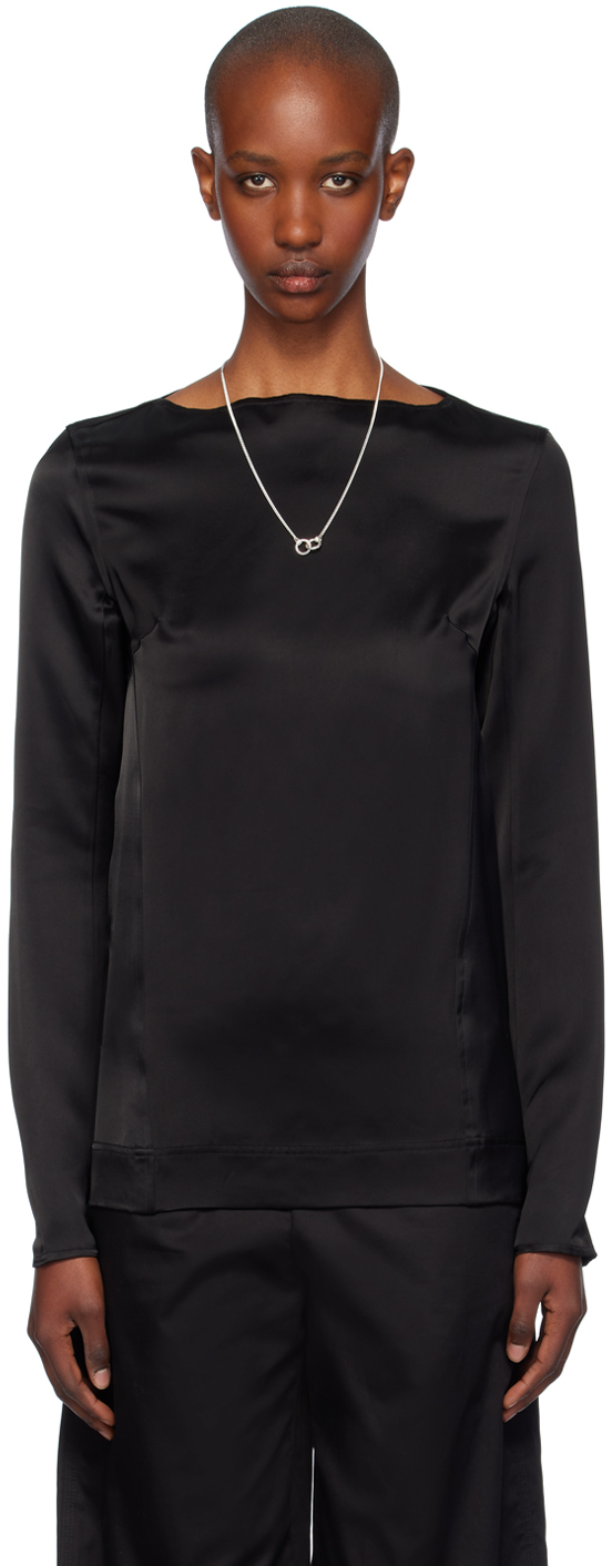 Black Long Sleeve Satin T-shirt