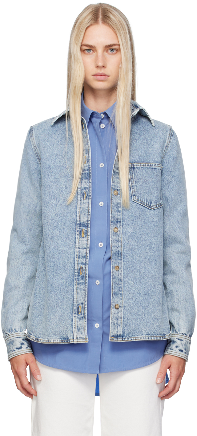 Shop Totême Blue Petite Denim Shirt In 184 Cool Blue