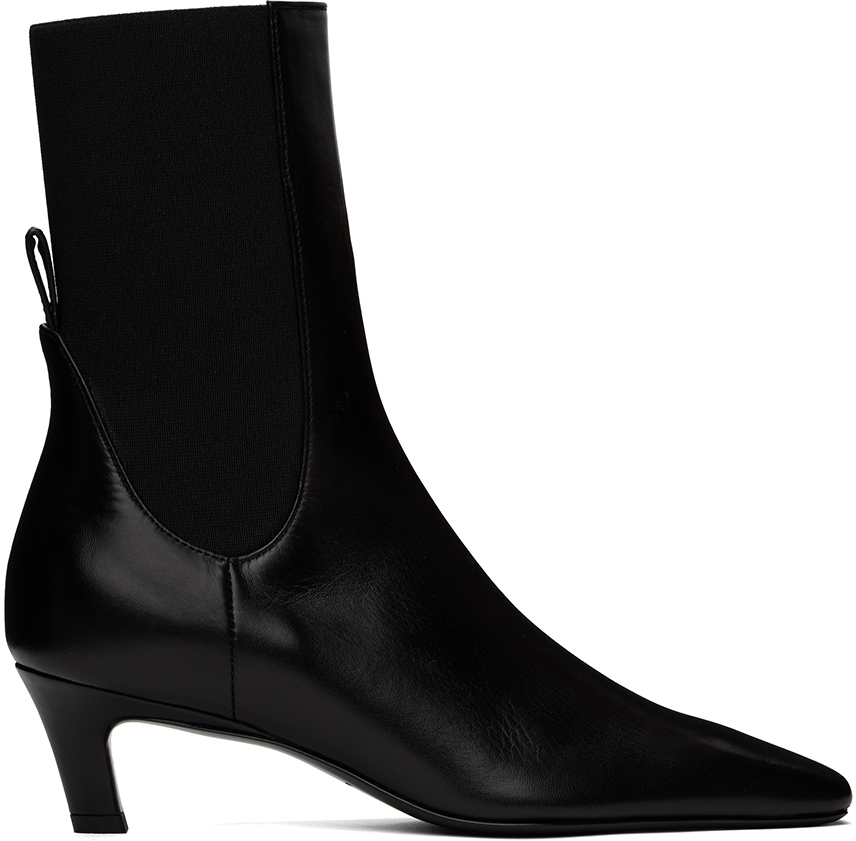 Shop Totême Black 'the Mid Heel' Leather Boots In 200 Black