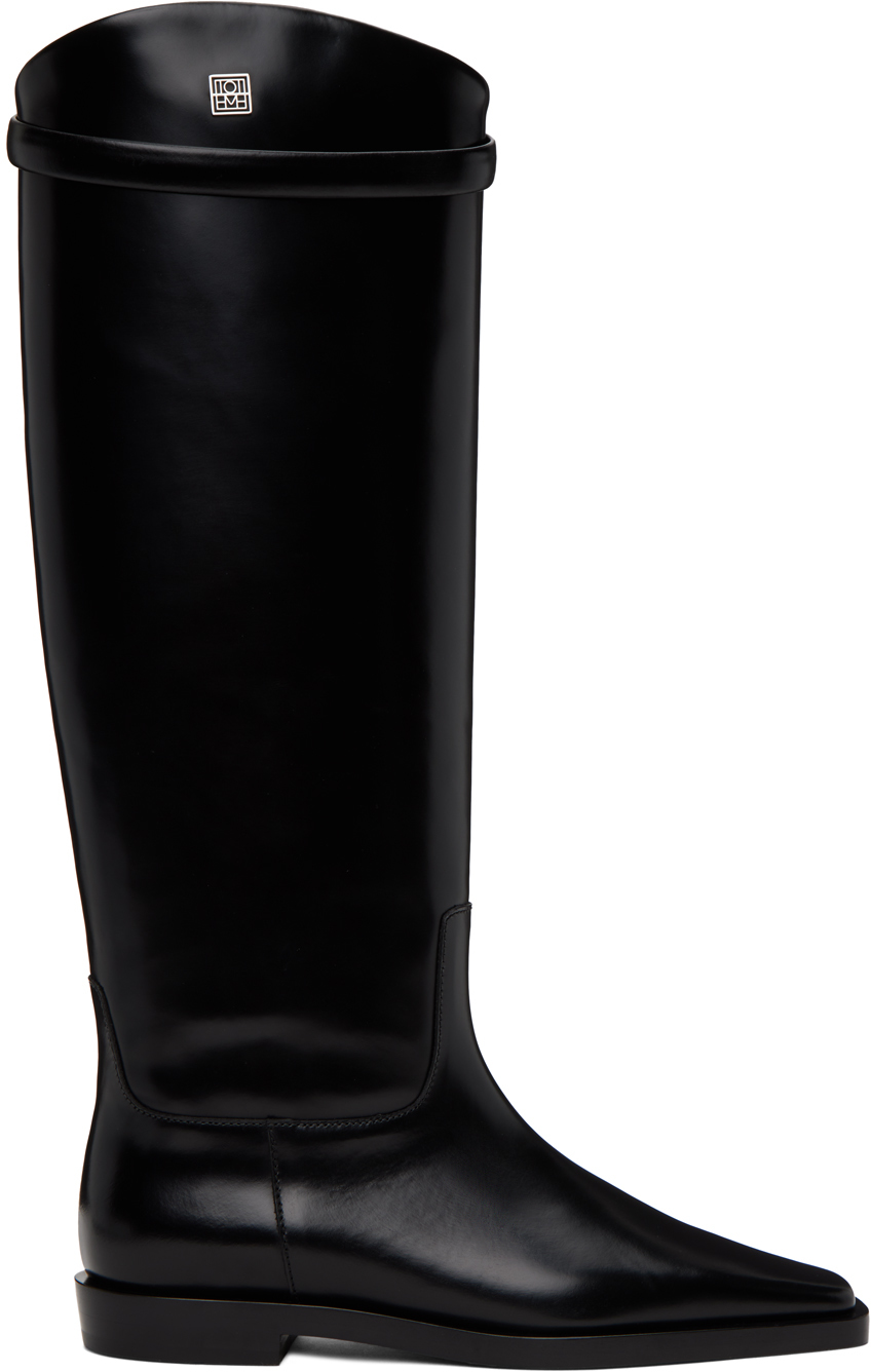 Shop Totême Black 'the Riding Boot' Tall Boots In Black 200