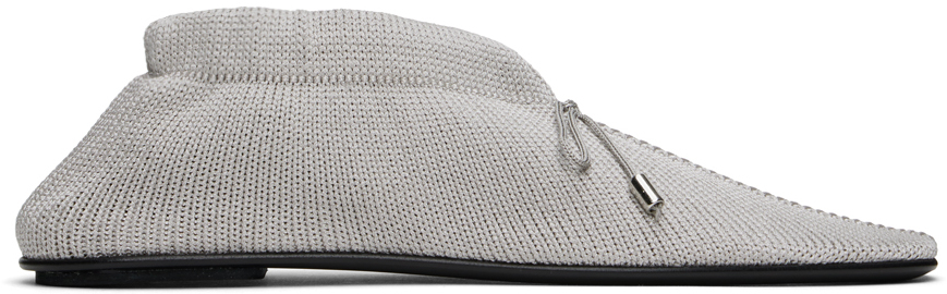 Shop Totême Gray 'the Knitted' Ballerina Flats In 181 Matt Silver