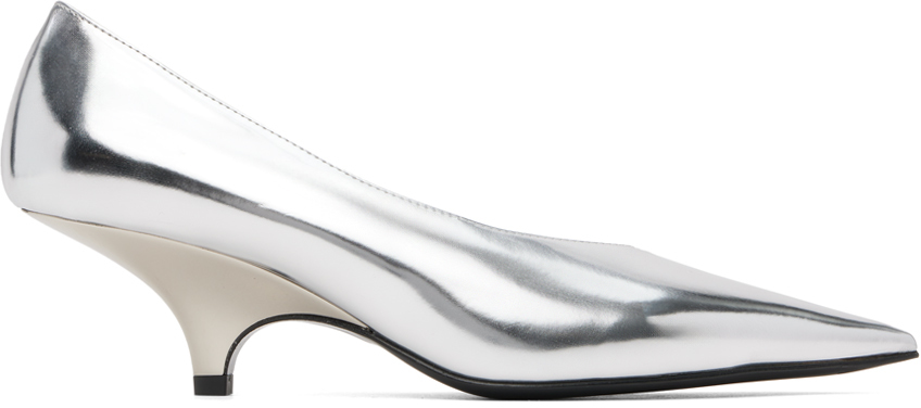 Shop Totême Silver 'the Wedge' Heels In 205 Mirror Silver