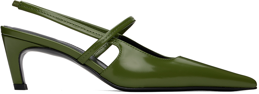 Shop Totême Green 'the Sharp Slingback' Heels In 191 Laurel