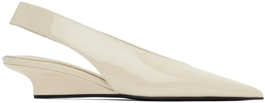 Shop Totême Off-white 'the Wedge-heel' Slingback Heels In Bleached Sand 253