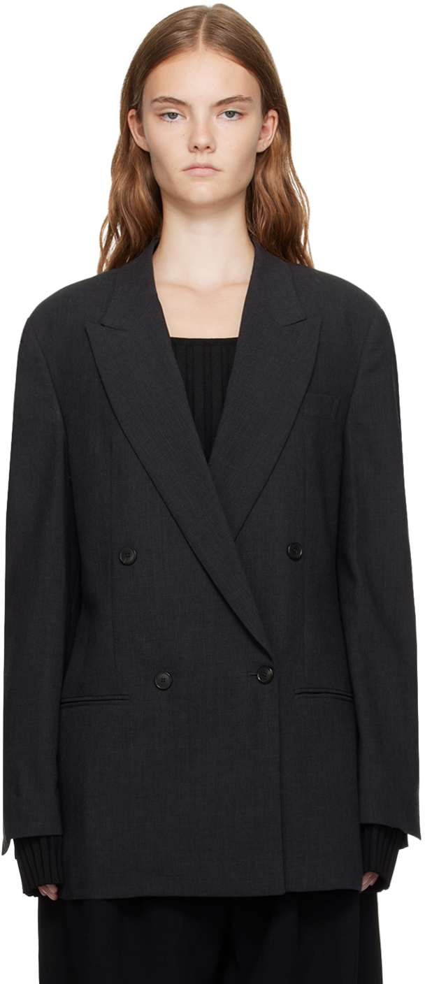 Gray Peaked Lapel Blazer