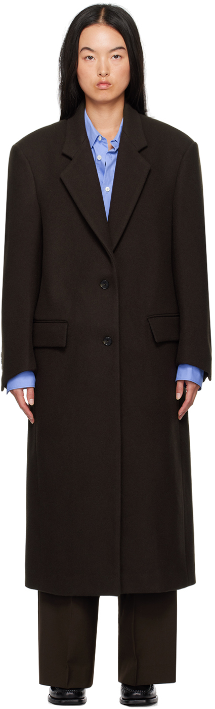 Shop Recto Brown Single Breasted Tailored Coat In Dark Brown