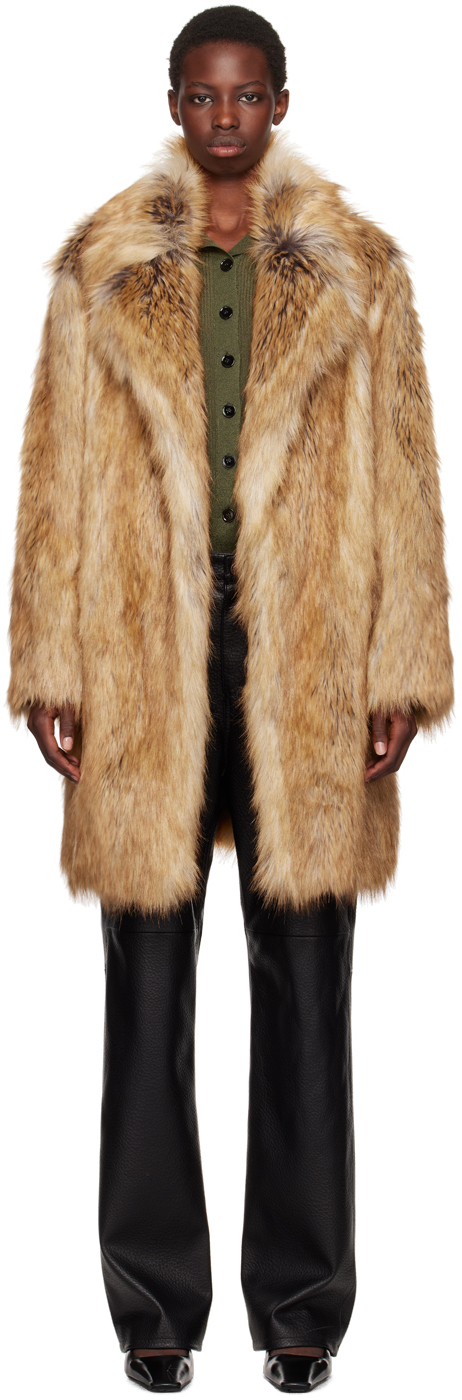 Shop Recto Beige 70s Orchid Faux-fur Coat In Camel