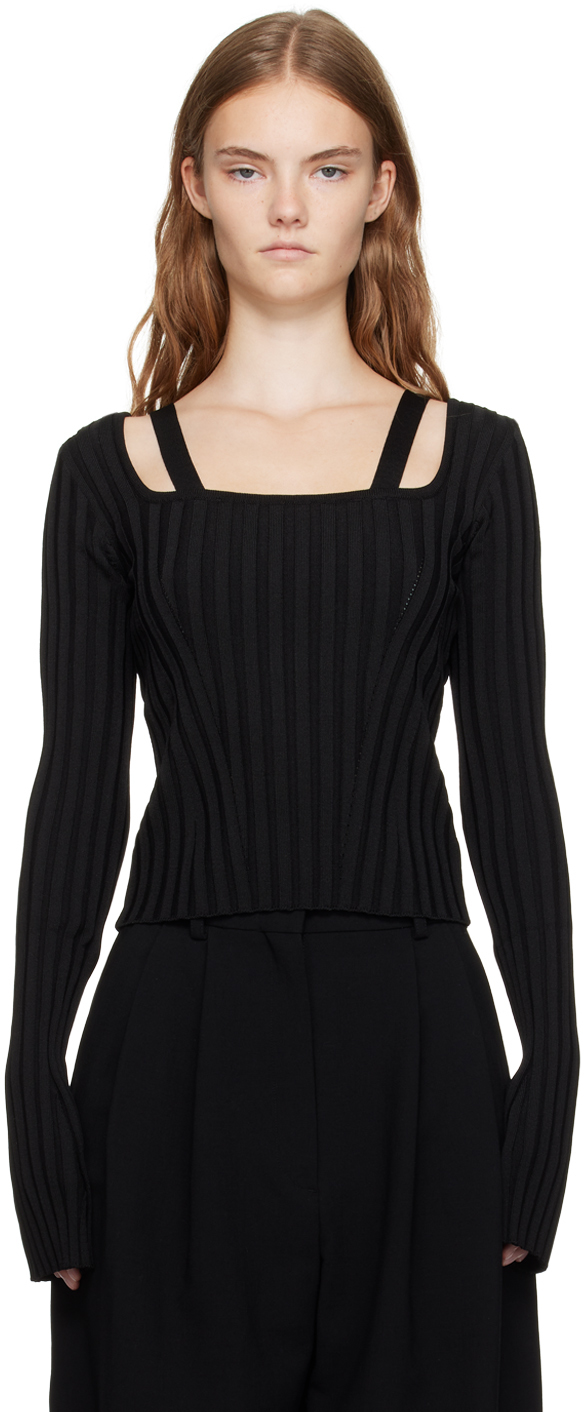 Black Scoop Neck Fitted Sweater