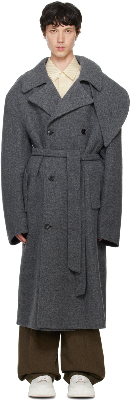 Shop Recto Gray Kuse Oversized Coat In Melange Grey