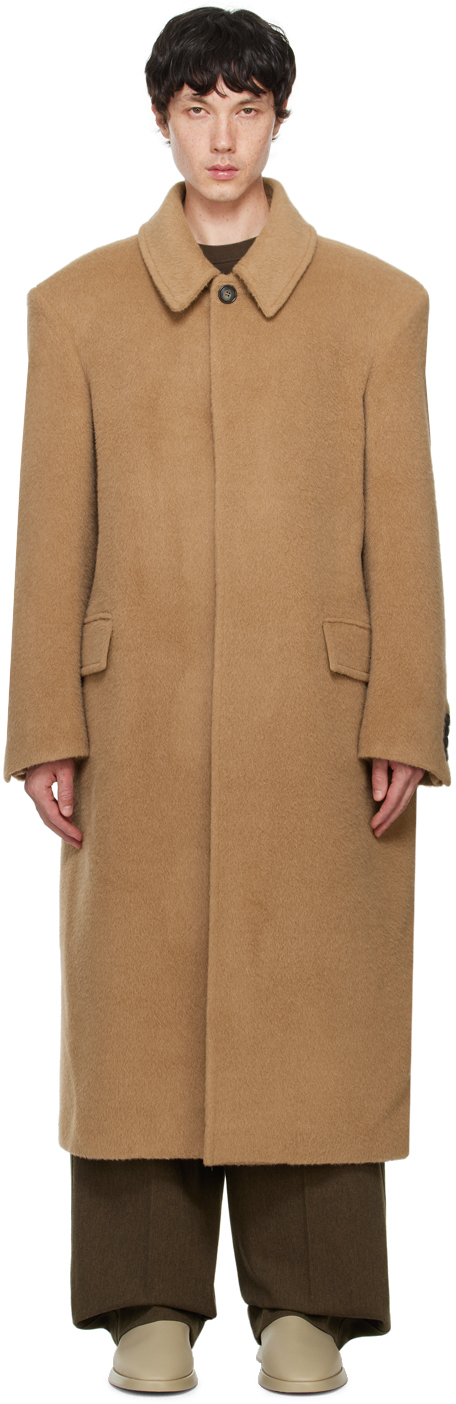 Shop Recto Tan Balmacaan Coat In Ochre