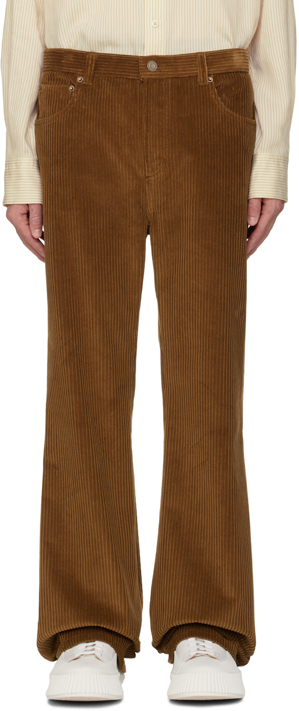 Shop Recto Brown Cotton Trousers In Red Brown