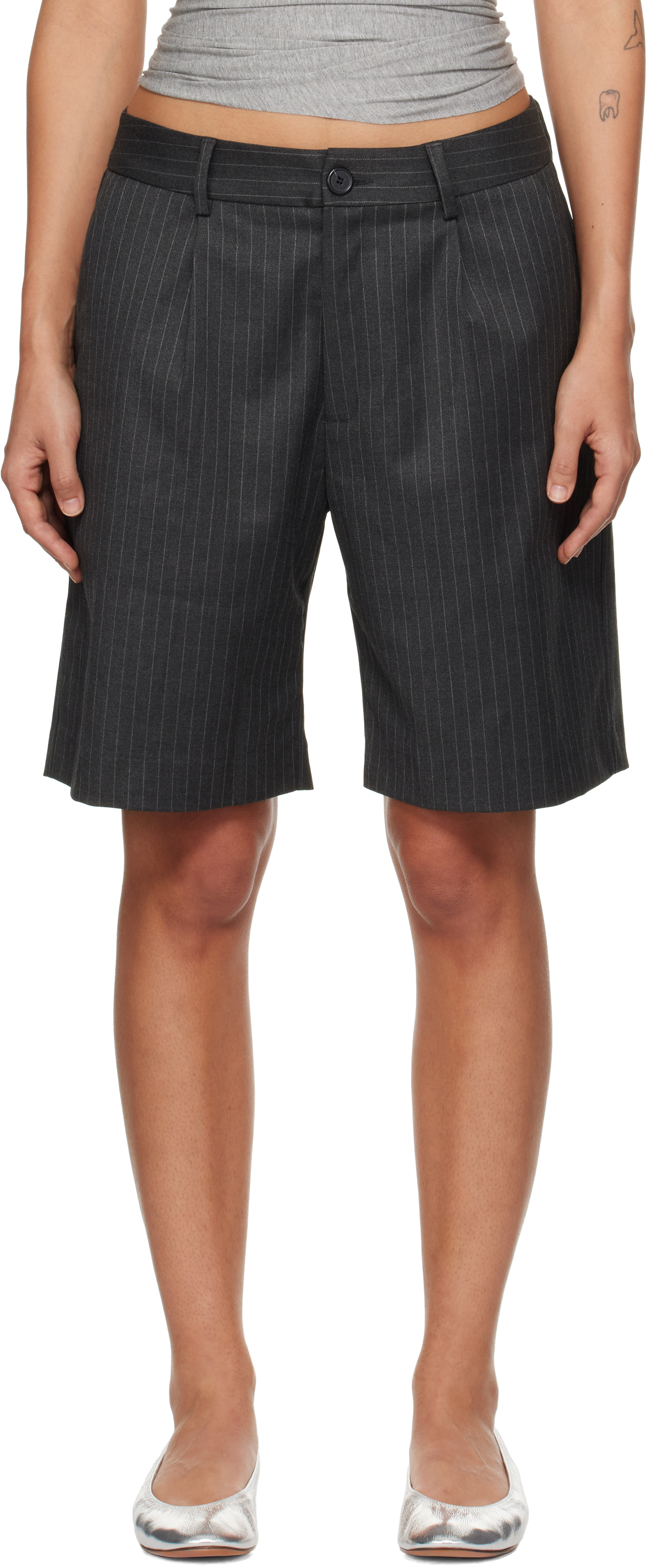 Shop Gimaguas Gray Daniel Shorts In Grey Stripe