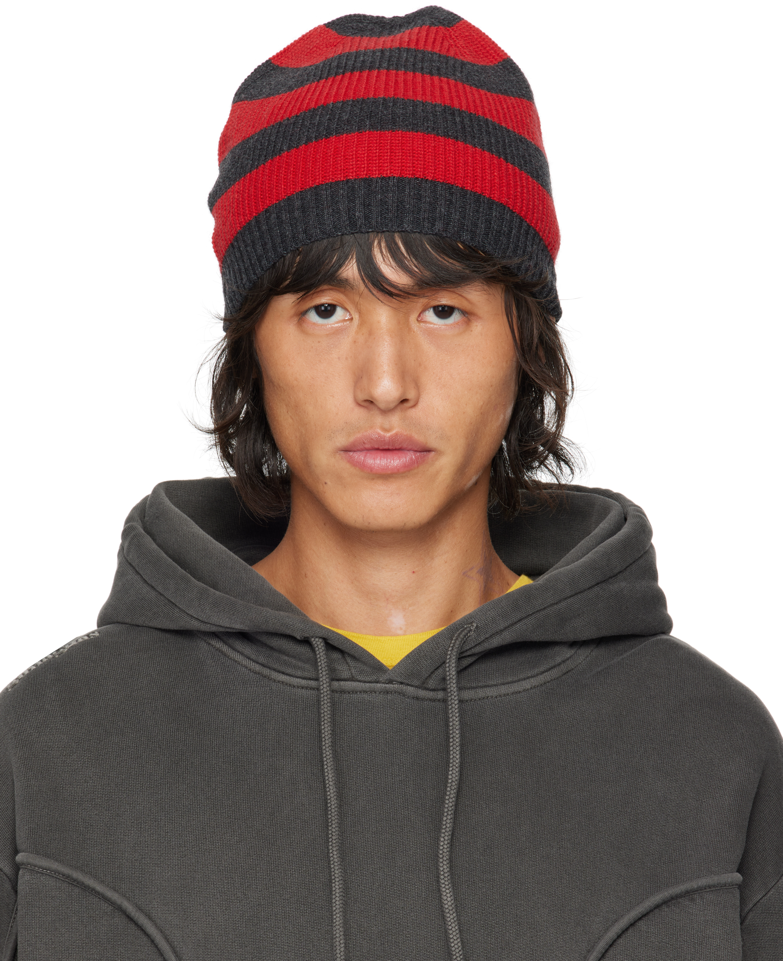 Red 
Gray Pedro Stripes Beanie