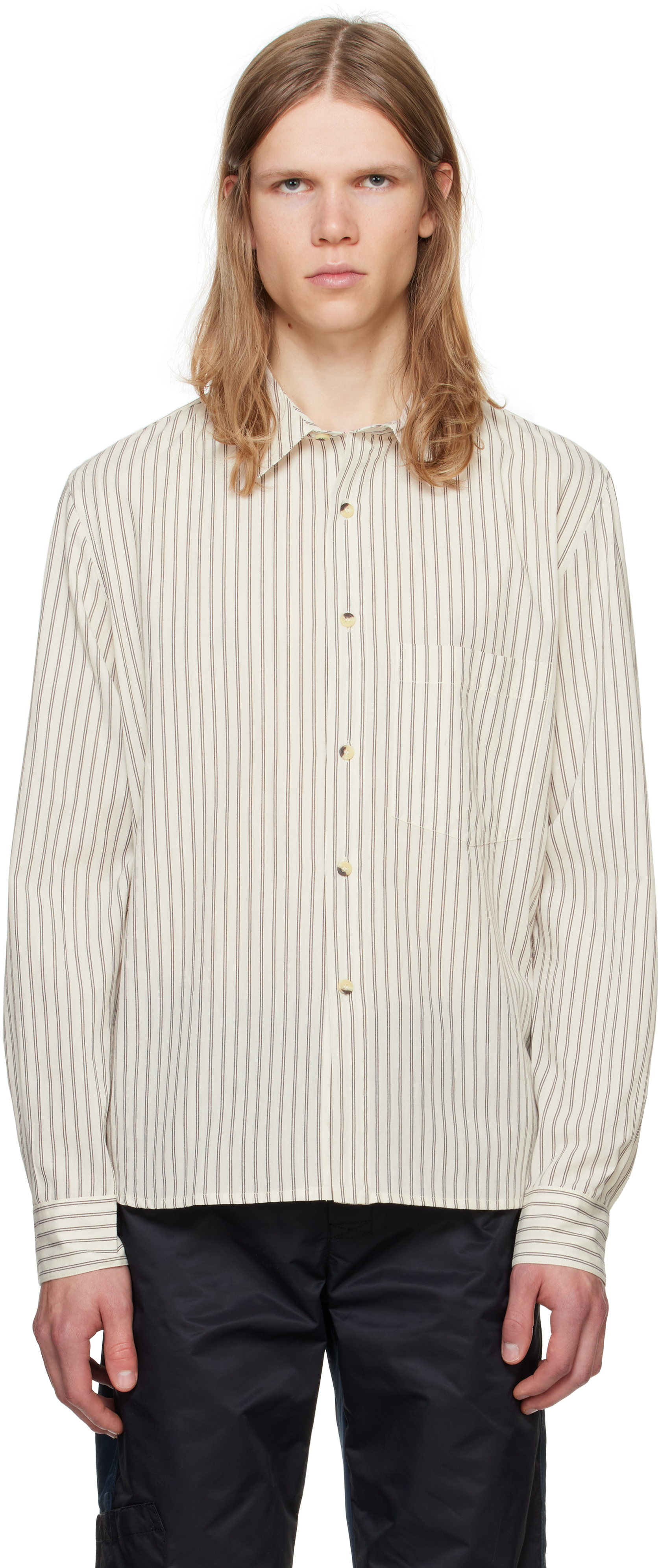 Shop Gimaguas Black & White Striped Male Shirt In Off White