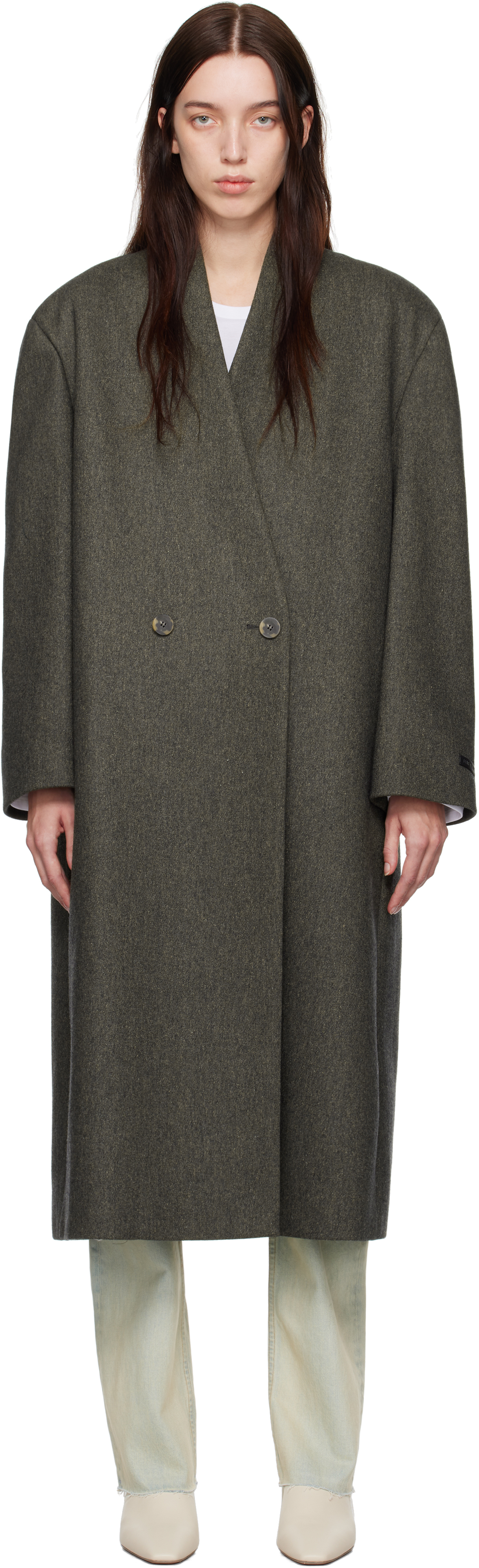 Fear Of God Gray Military Wool Lapelless Coat In Dark Olive