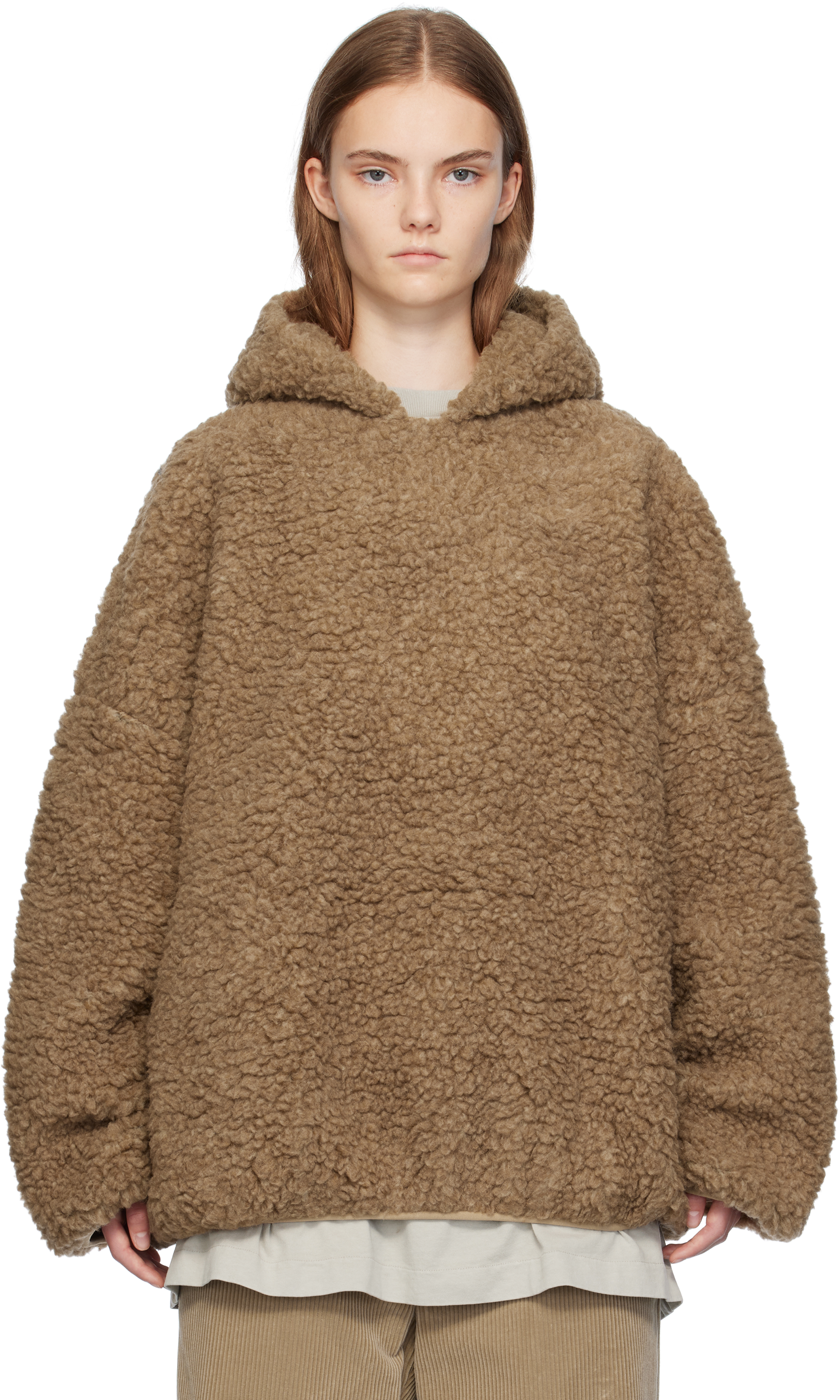 Shop Fear Of God Tan Polar Fleece Hoodie In Dune