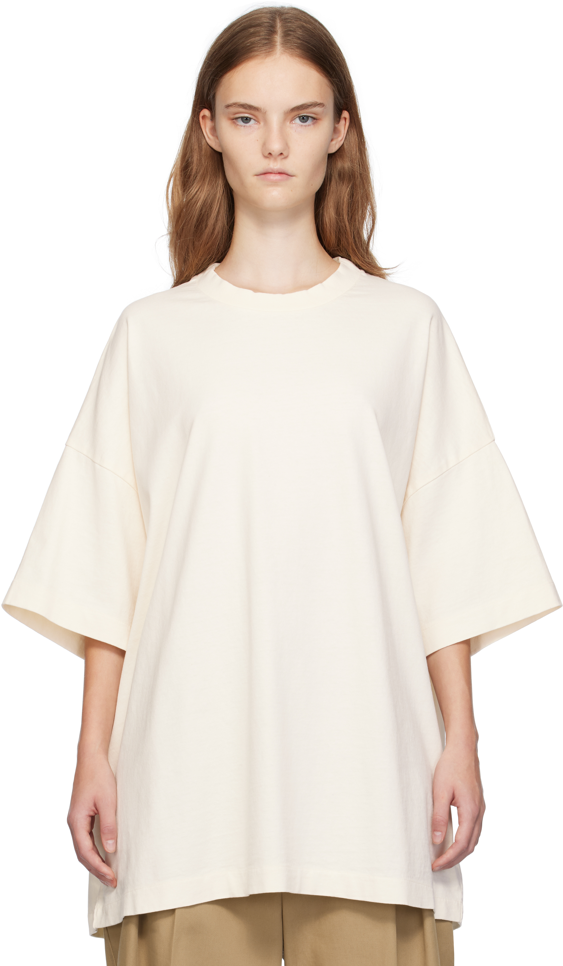 Shop Fear Of God Off-white Heavy Cotton T-shirt In Cream