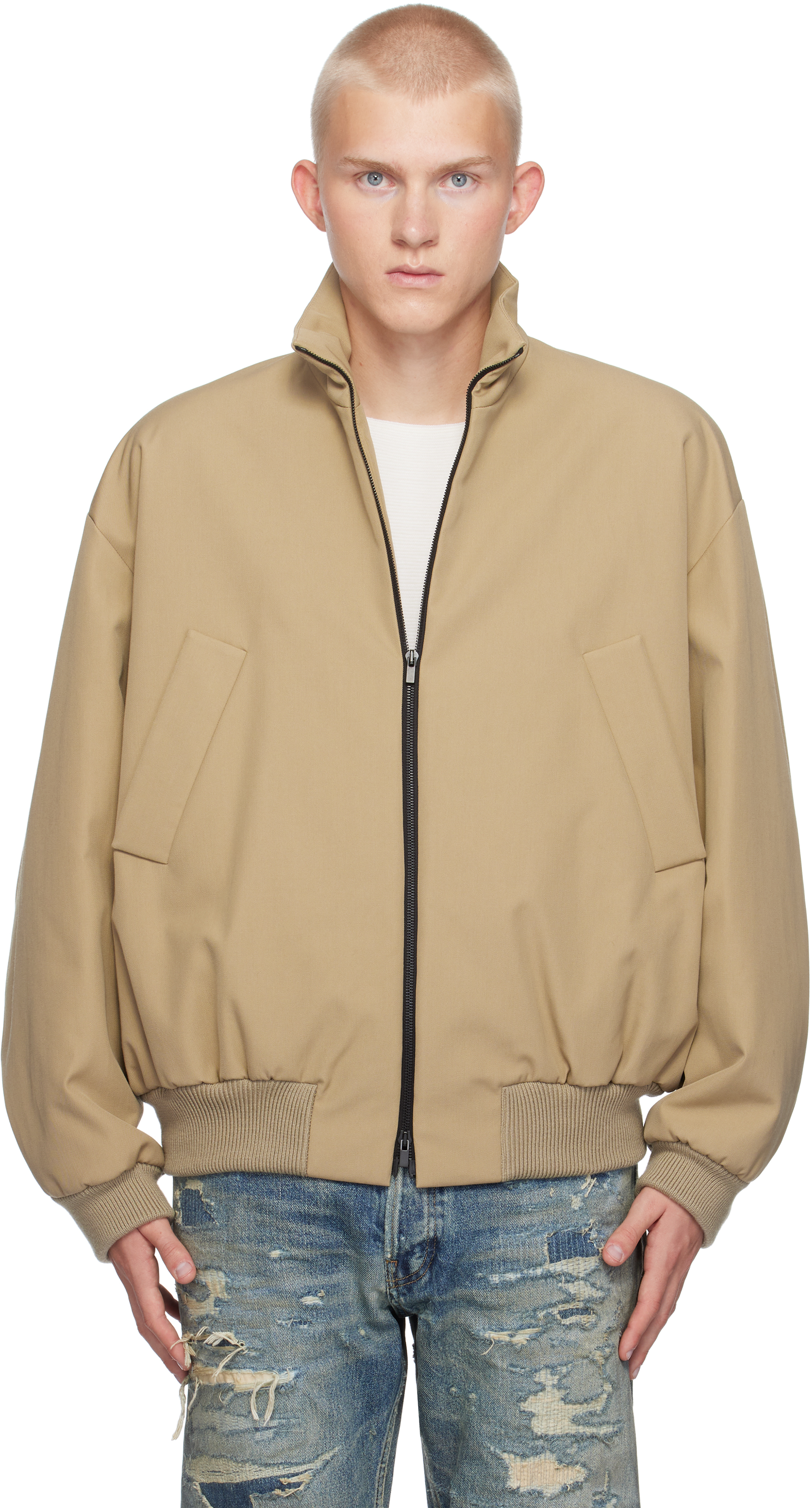 Shop Fear Of God Beige Weighted Twill Bomber Jacket In Dune