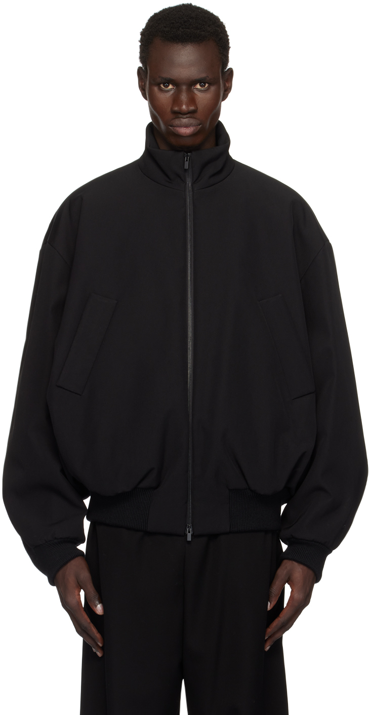 Black Weighted Twill Bomber Jacket