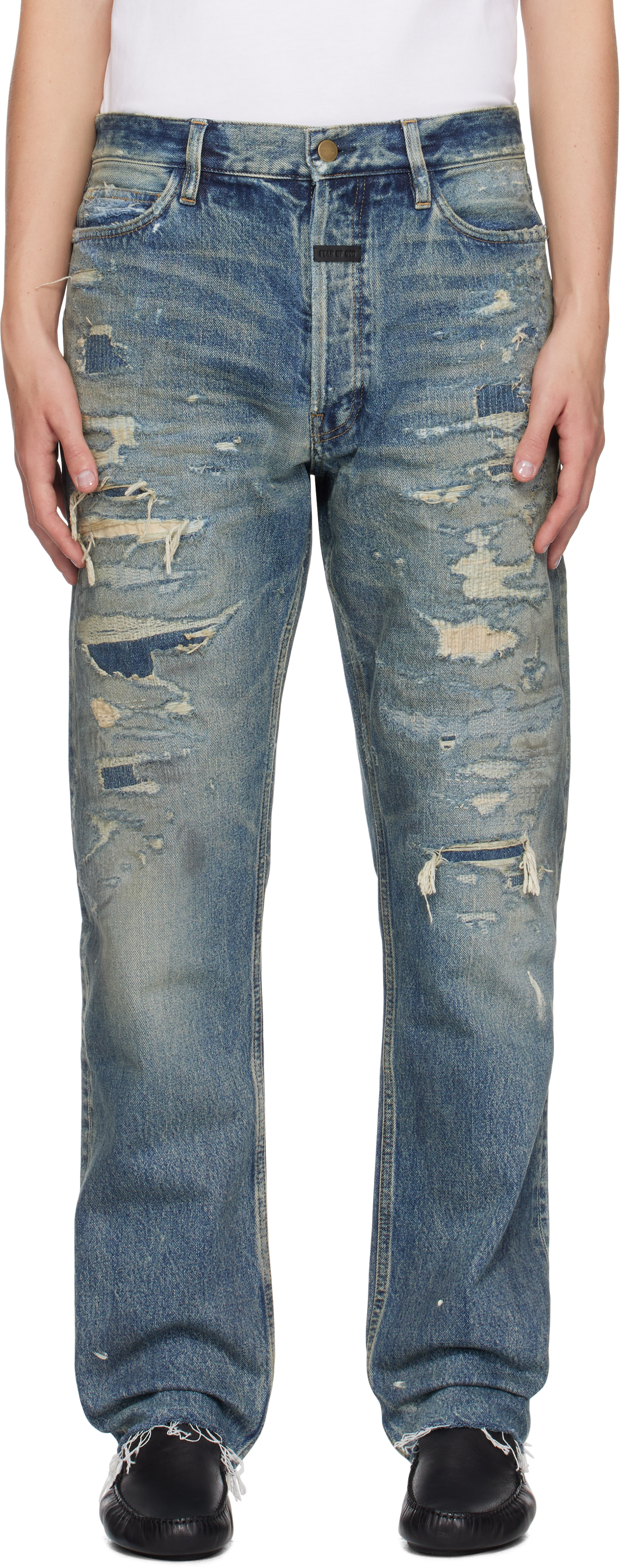 Shop Fear Of God Blue Classic 5 Pocket Jeans In Rep Vintage Indigo