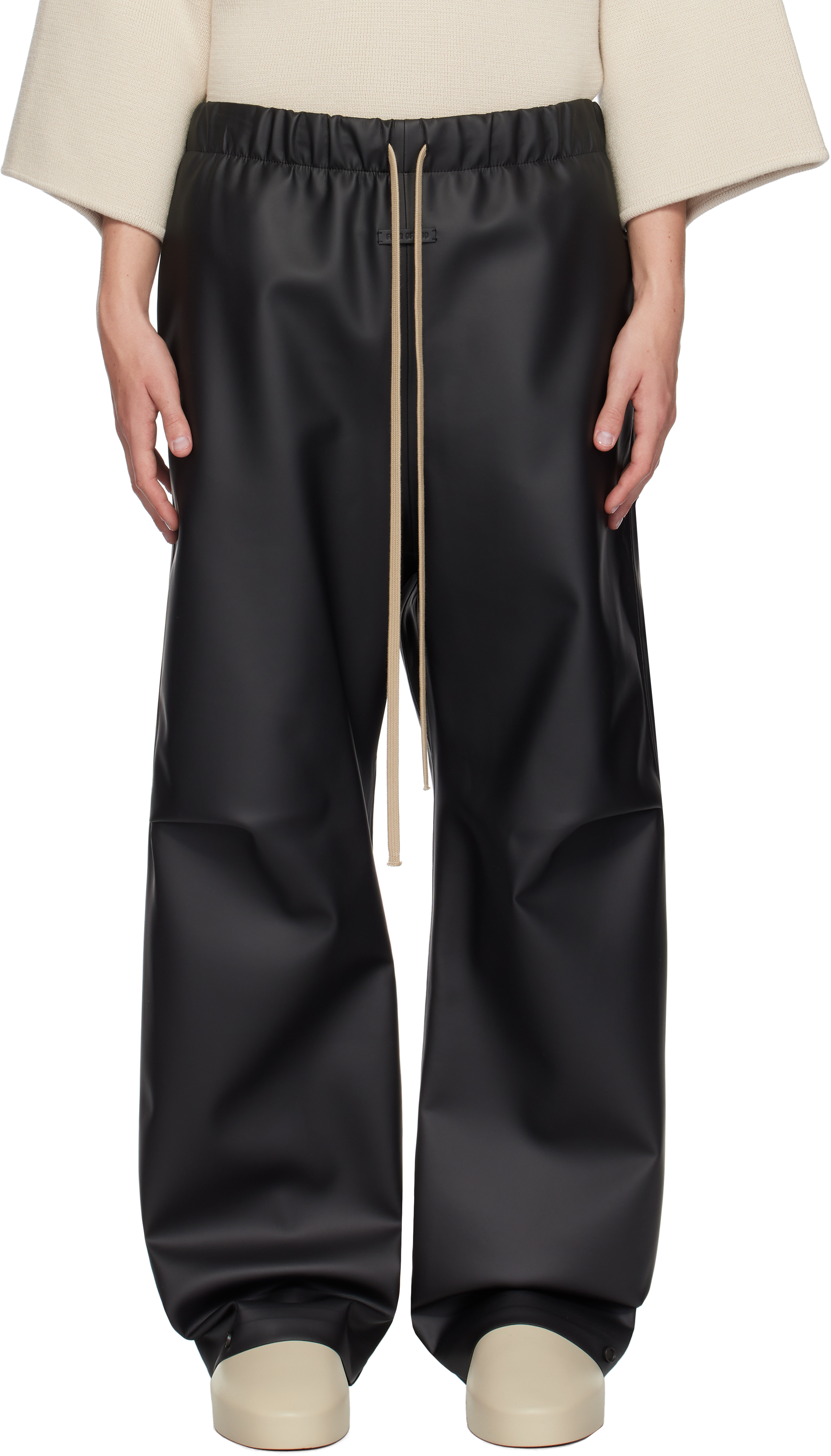 Shop Fear Of God Black Rubberized Knee Pleat Wide Leg Track Pants