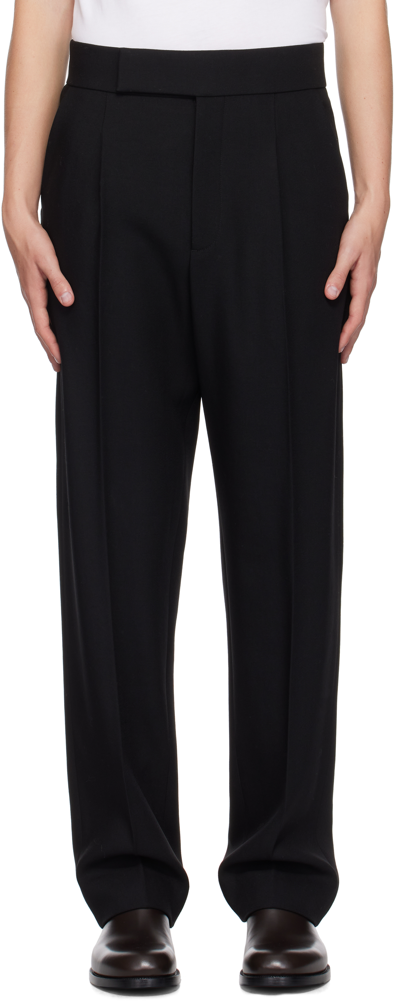 Black Wool Gabardine 8th Trousers