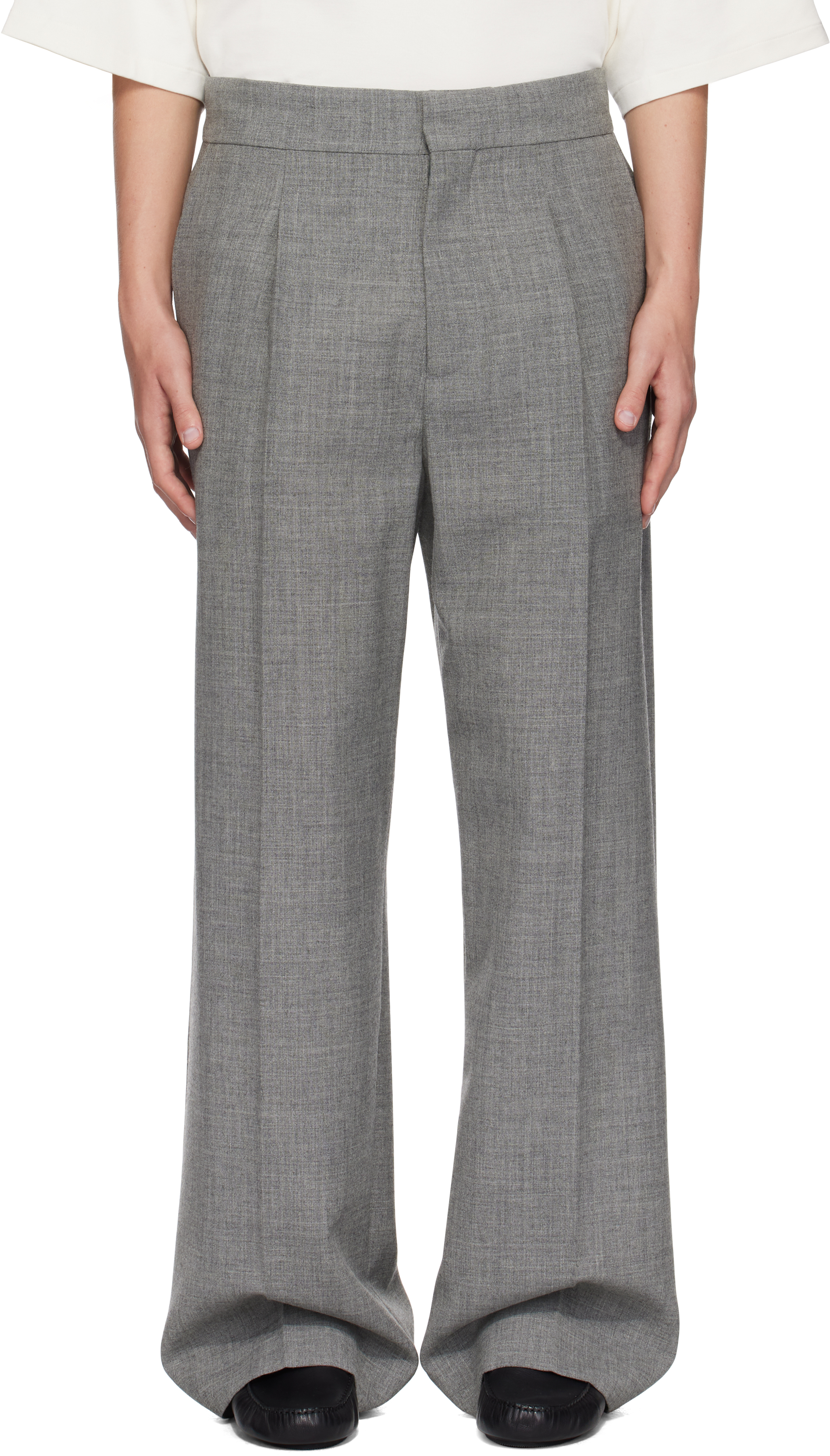 Shop Fear Of God Gray Wool Canvas Wide Leg Trousers In Titanium