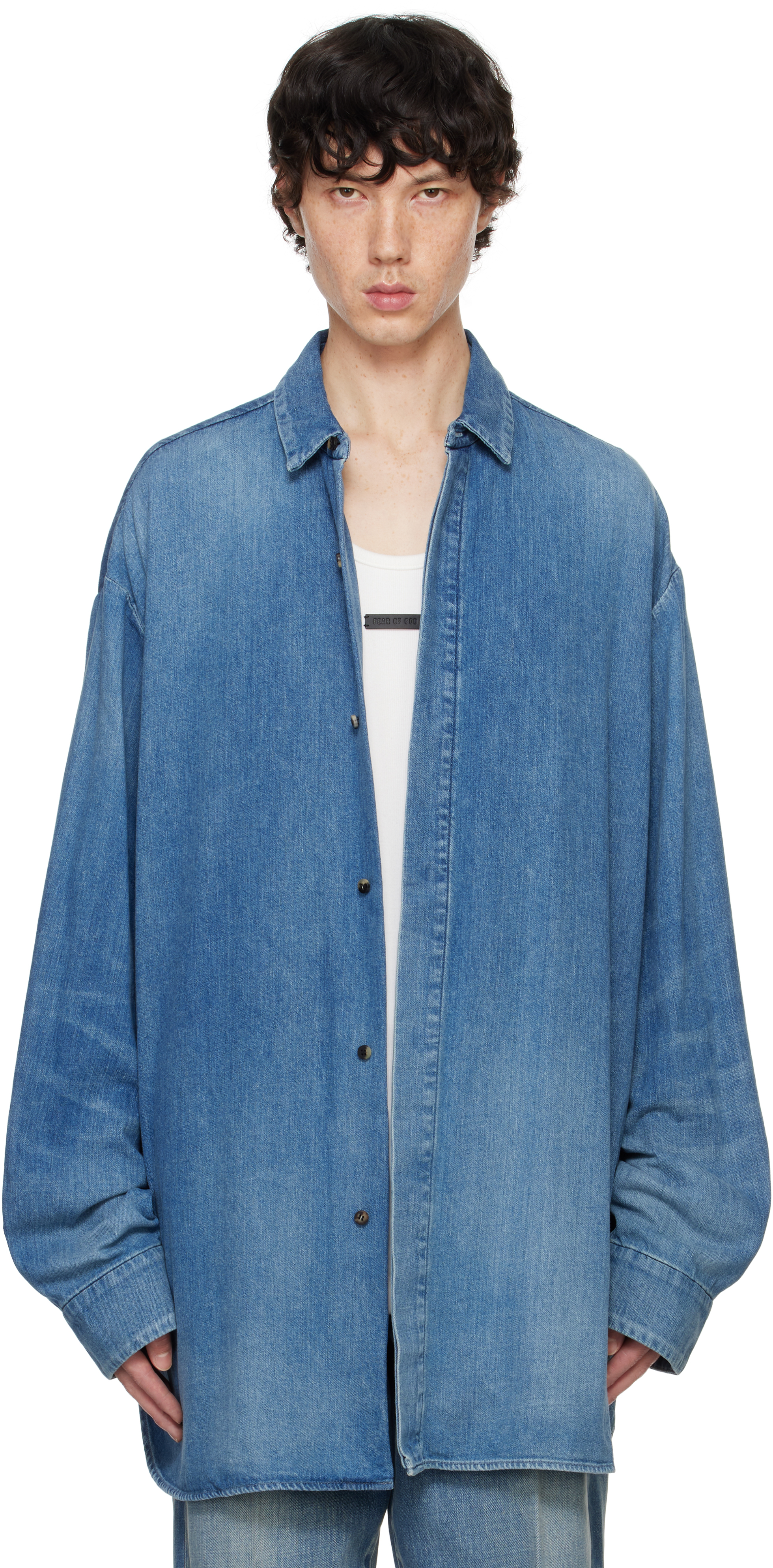 Shop Fear Of God Blue Vented Denim Shirt In Medium Indigo