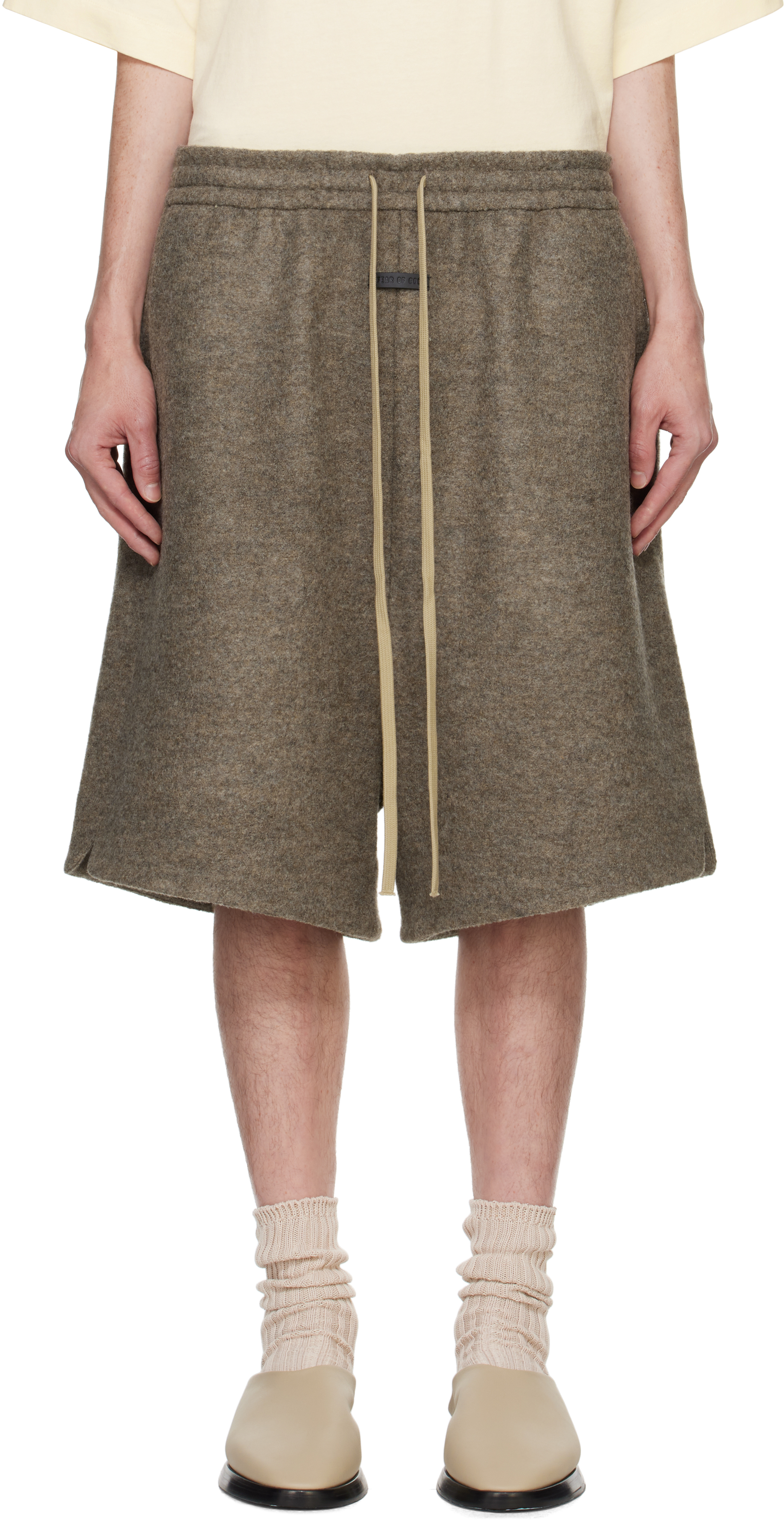 Shop Fear Of God Brown Boiled Wool Relaxed Shorts In Wood