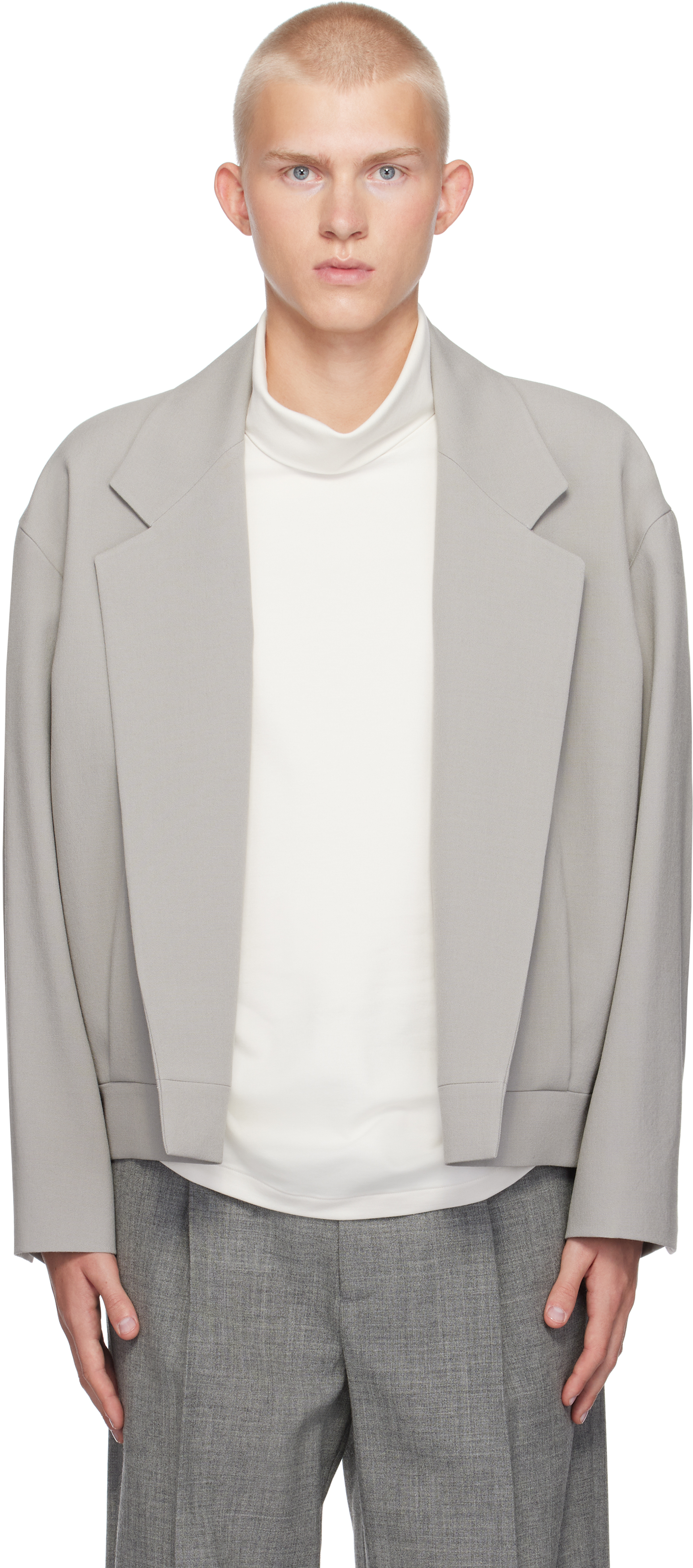 Shop Fear Of God Gray Wool Notch Lapel Blazer In Paris Sky