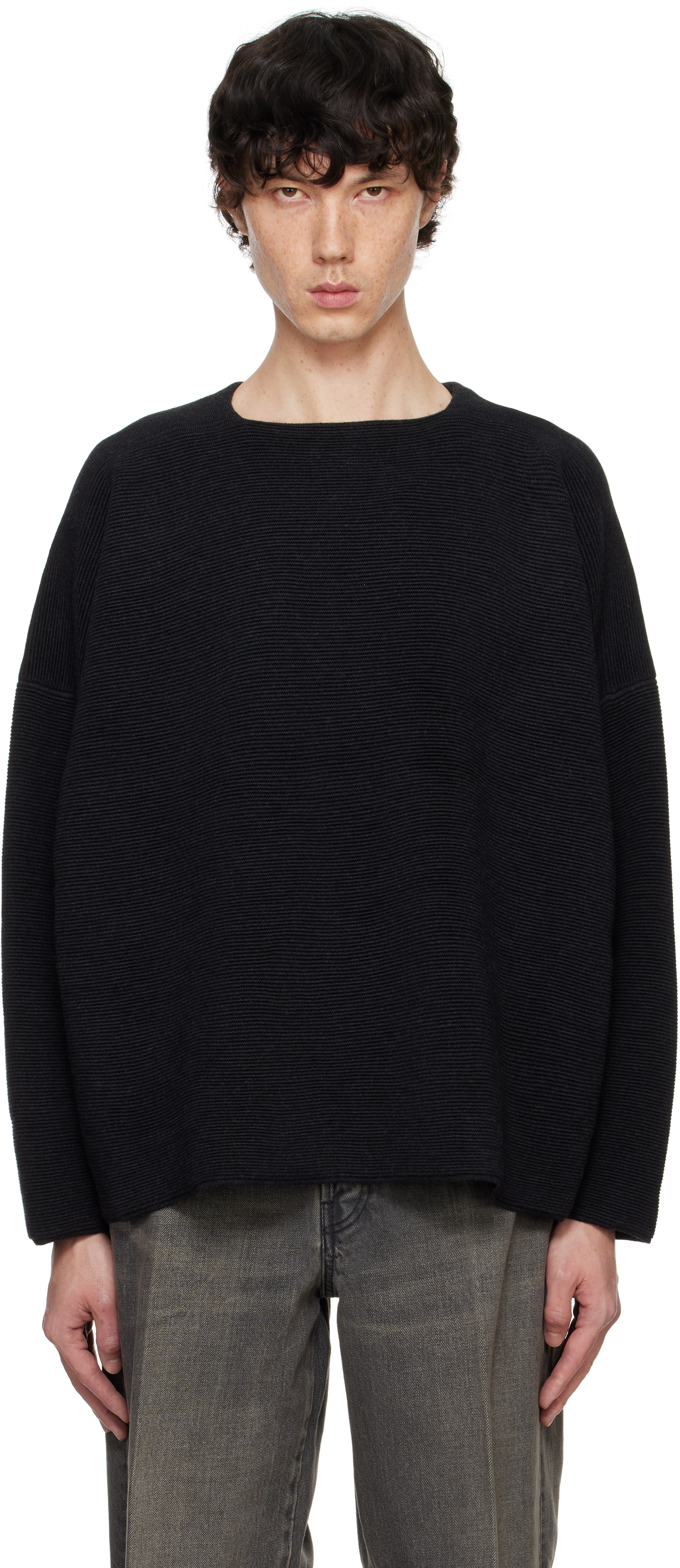 Black Ottoman Straight Neck Sweater