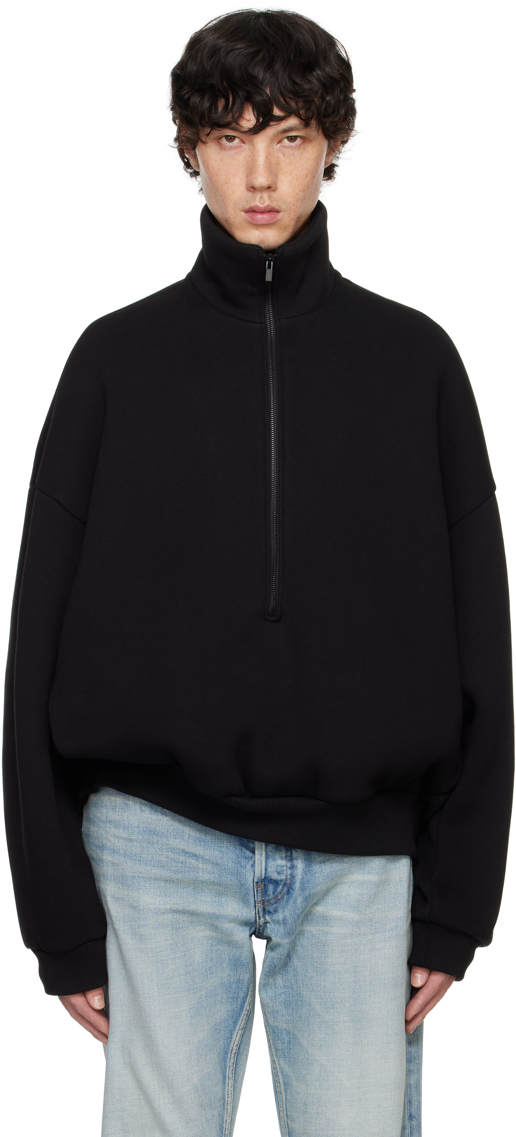 Shop Fear Of God Black Fleece Half Zip Mockneck Sweatshirt