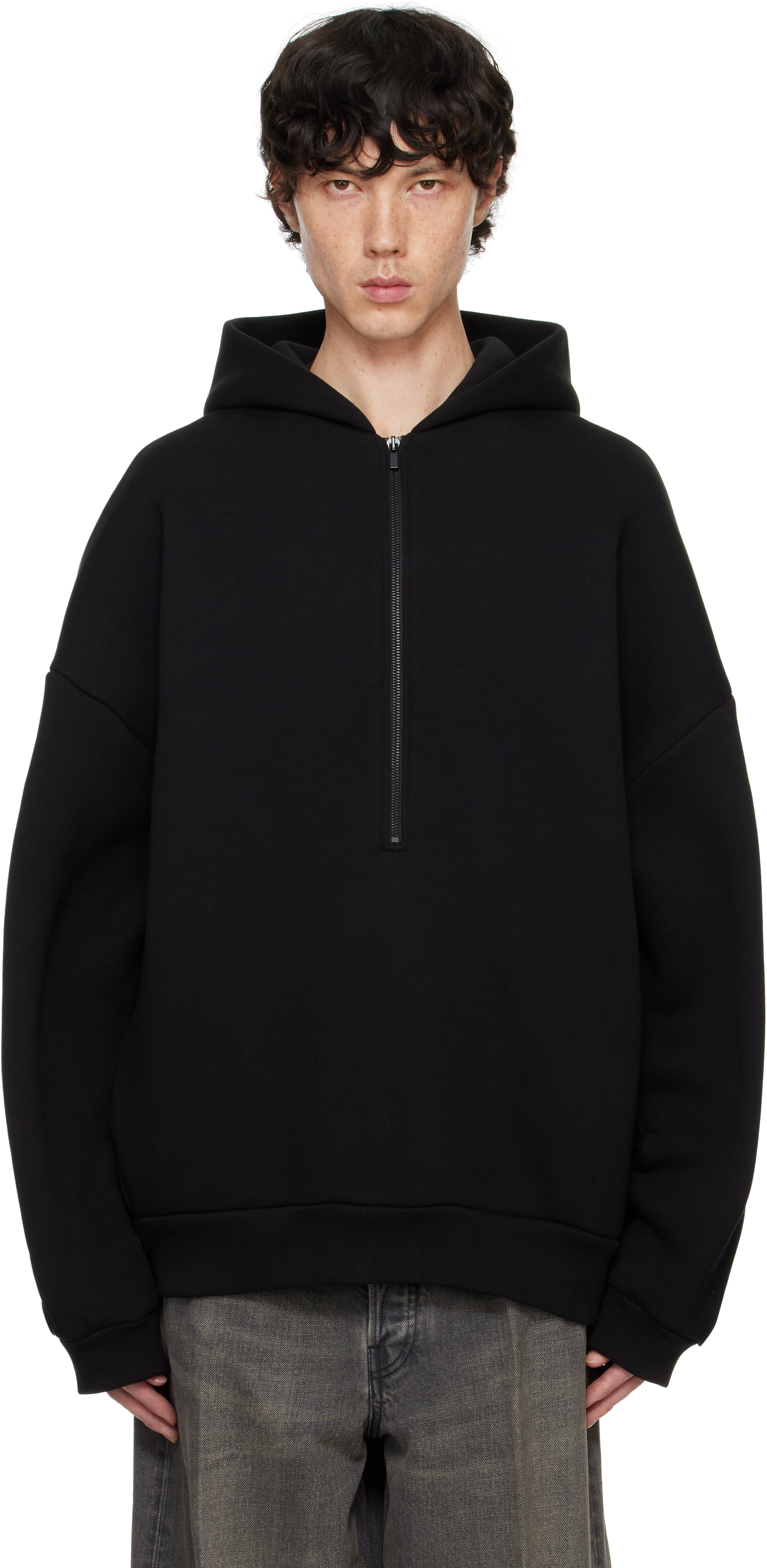 Fear Of God Hooded Sweatshirt With Half Zip In Black