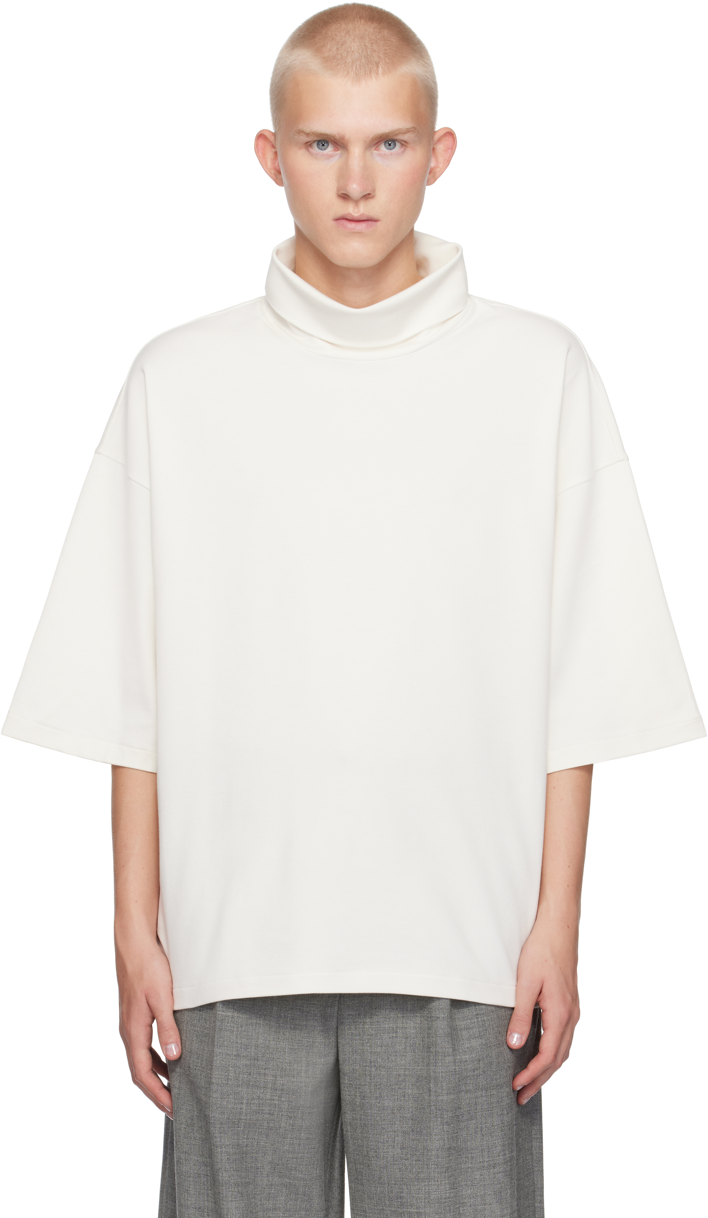 Shop Fear Of God Off-white Milano High Neck T-shirt In Cream