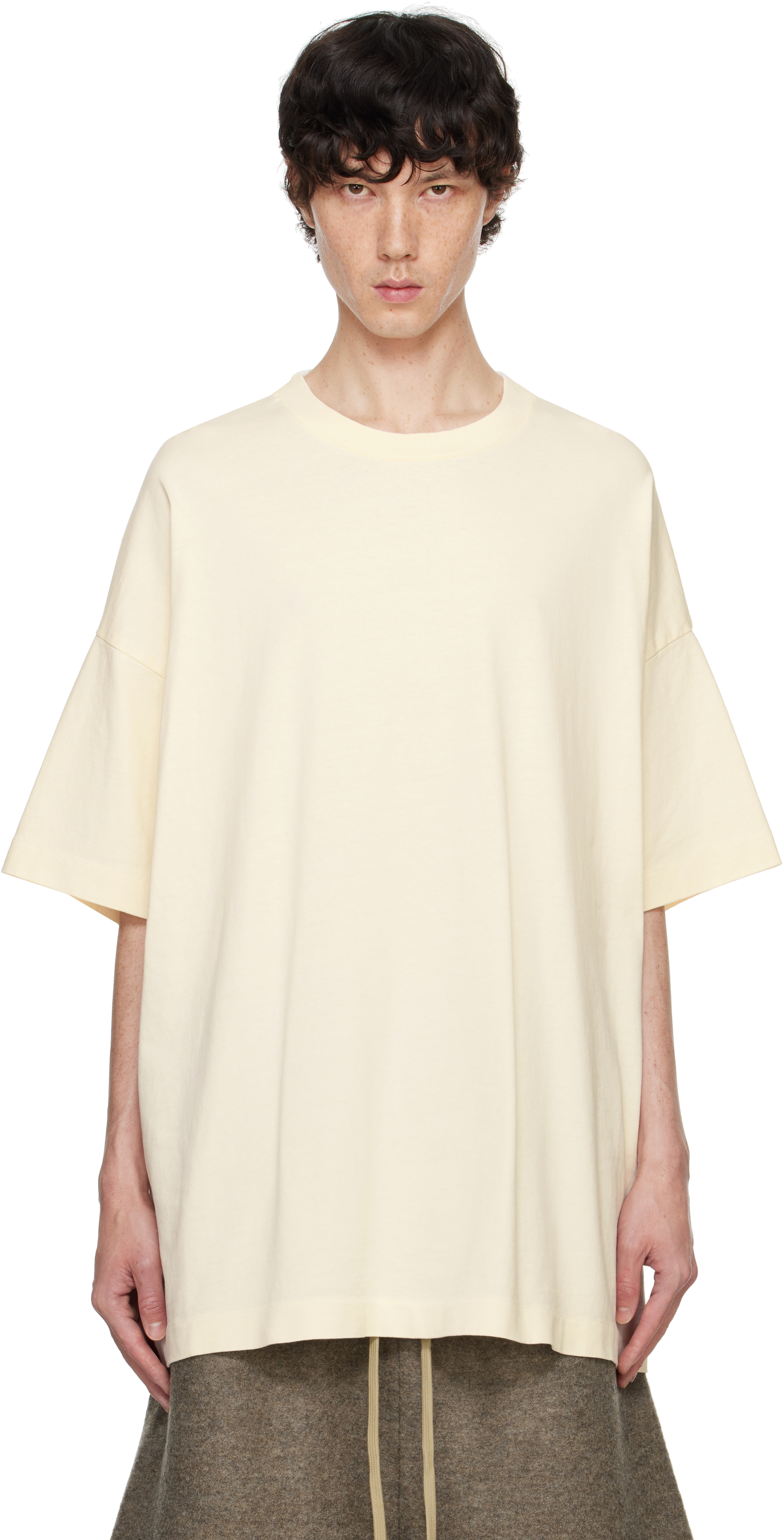 Shop Fear Of God Off-white Heavy Cotton T-shirt In Cream