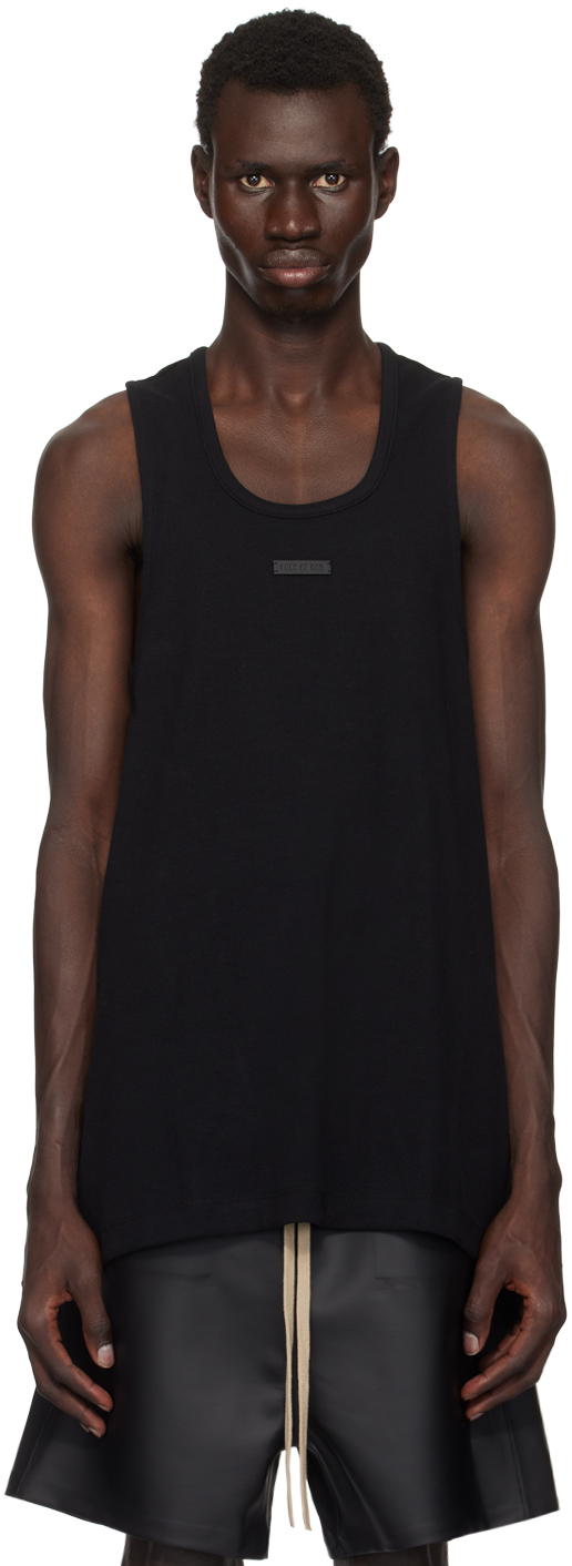 Shop Fear Of God Black Ribbed Tank Top