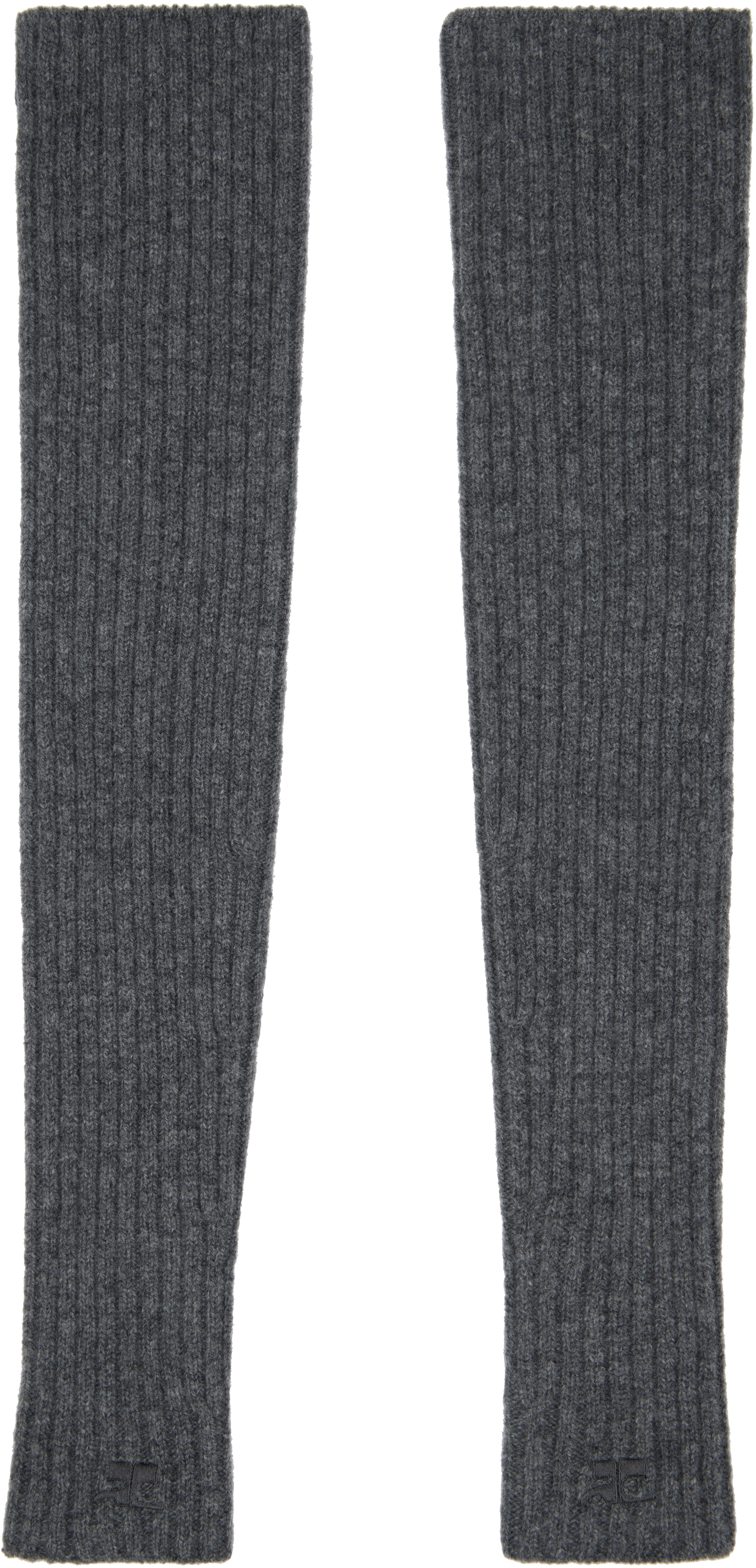 Shop Courrèges Gray Ribbed Wool Arm Warmers In 9001 Gris Chine