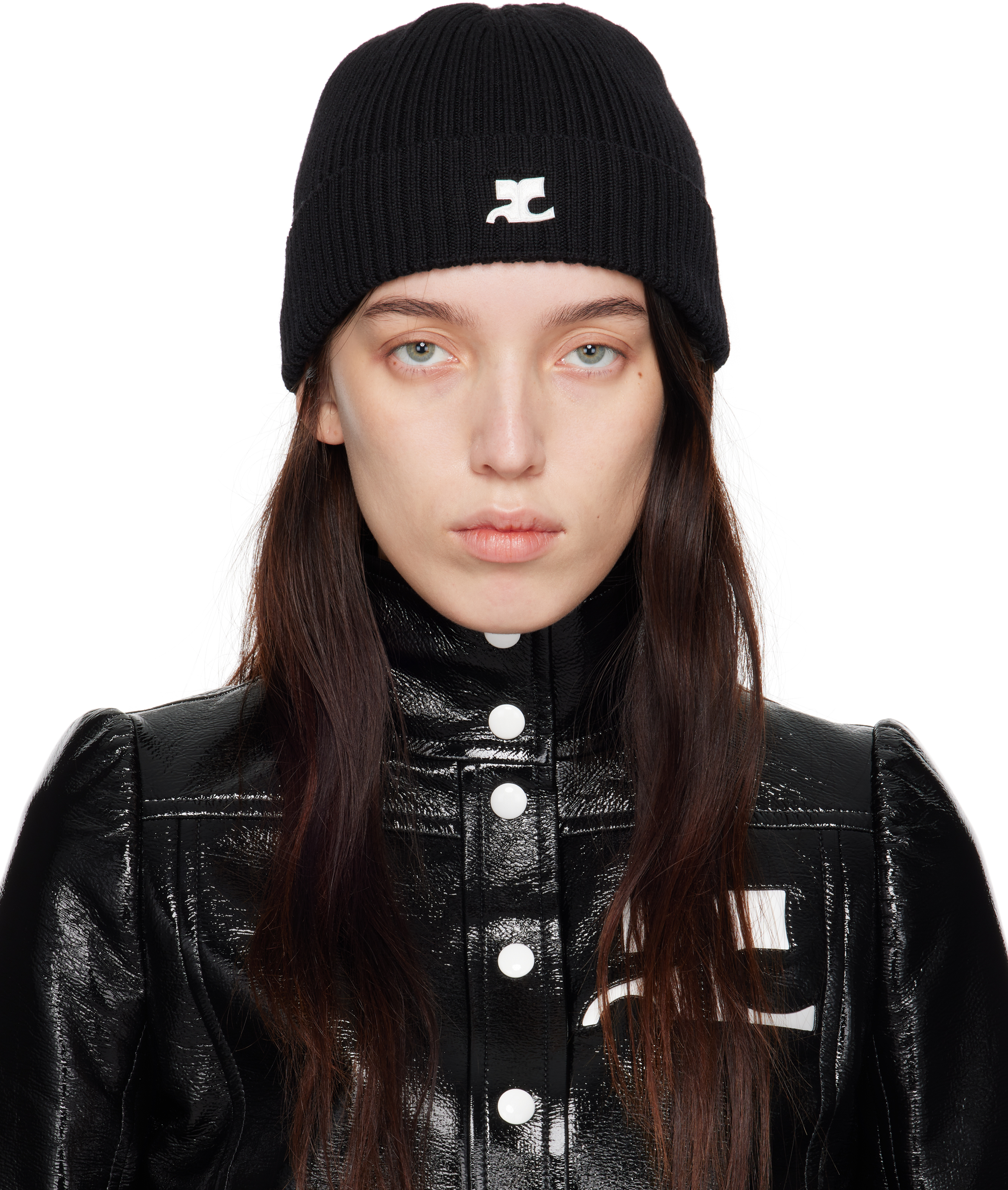 Shop Courrèges Black Ribbed Wool Beanie In 9999 Black