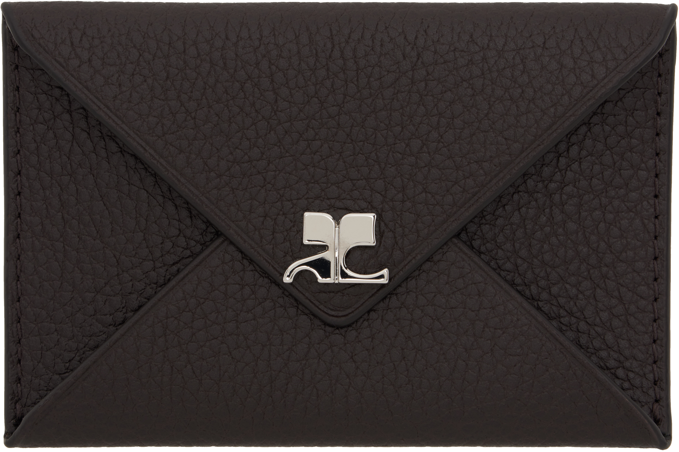 Shop Courrèges Brown Ac Stud Grained Leather Card Holder In 1146 Bark