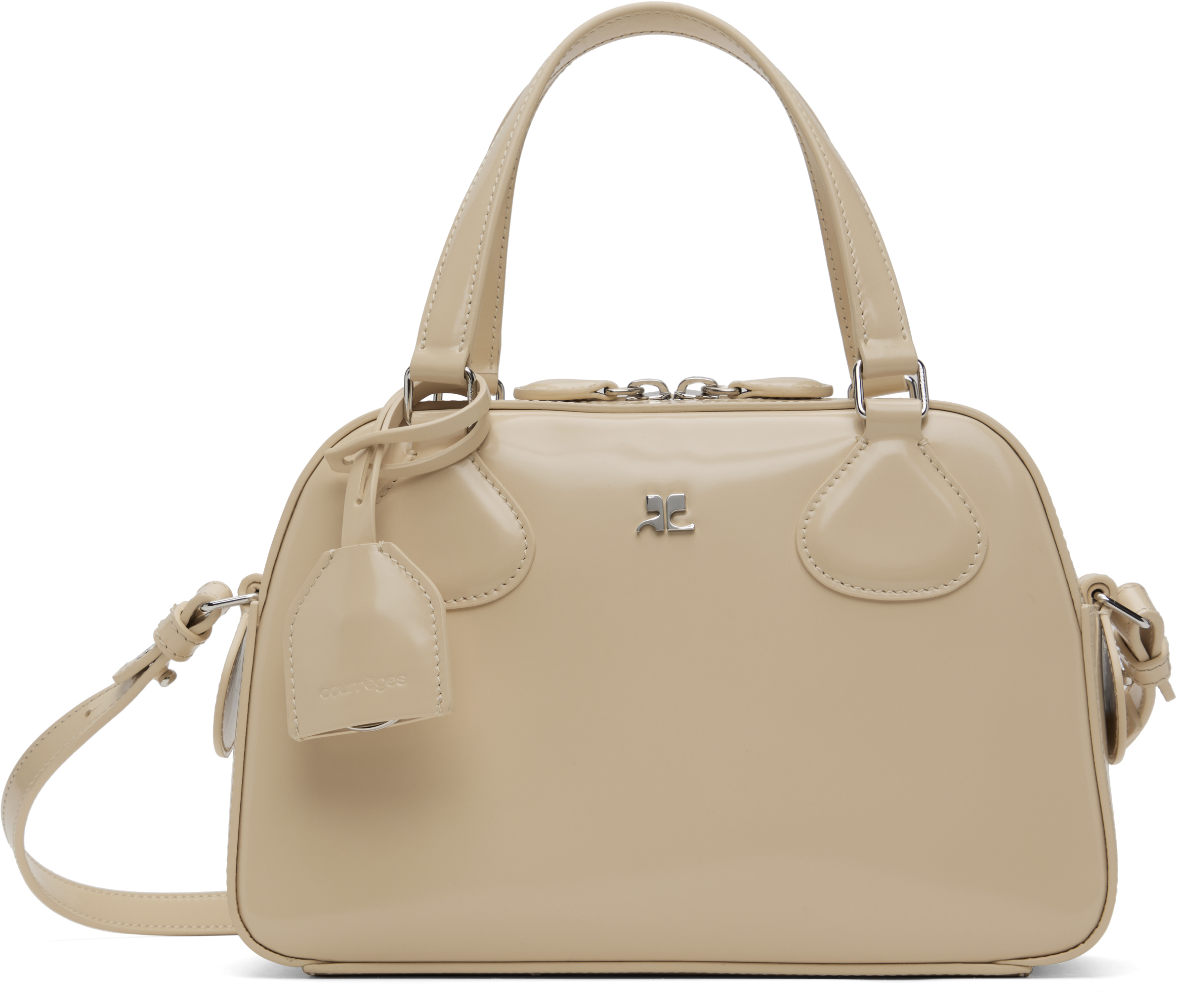 Courrèges Beige AC Stud Leather Bowling Bag