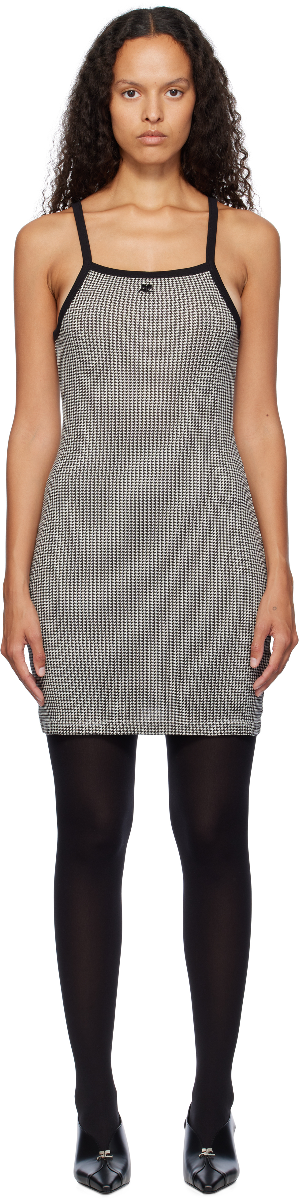【Courreges】ロゴオフショルダーコットンミニドレス ワンピース キャバドレス セクシー オフショルダー スリット ミニワンピース