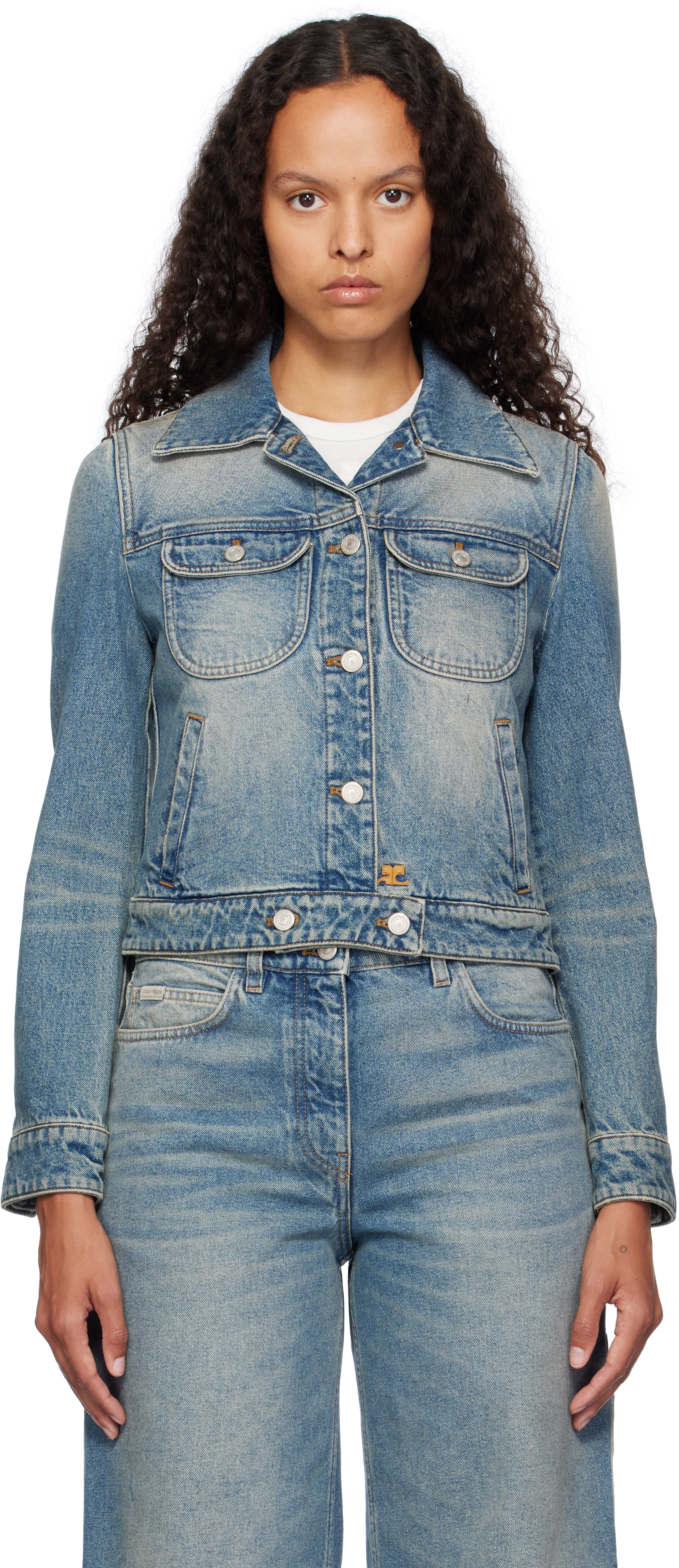 Blue Denim Trucker Jacket by Courrèges on Sale