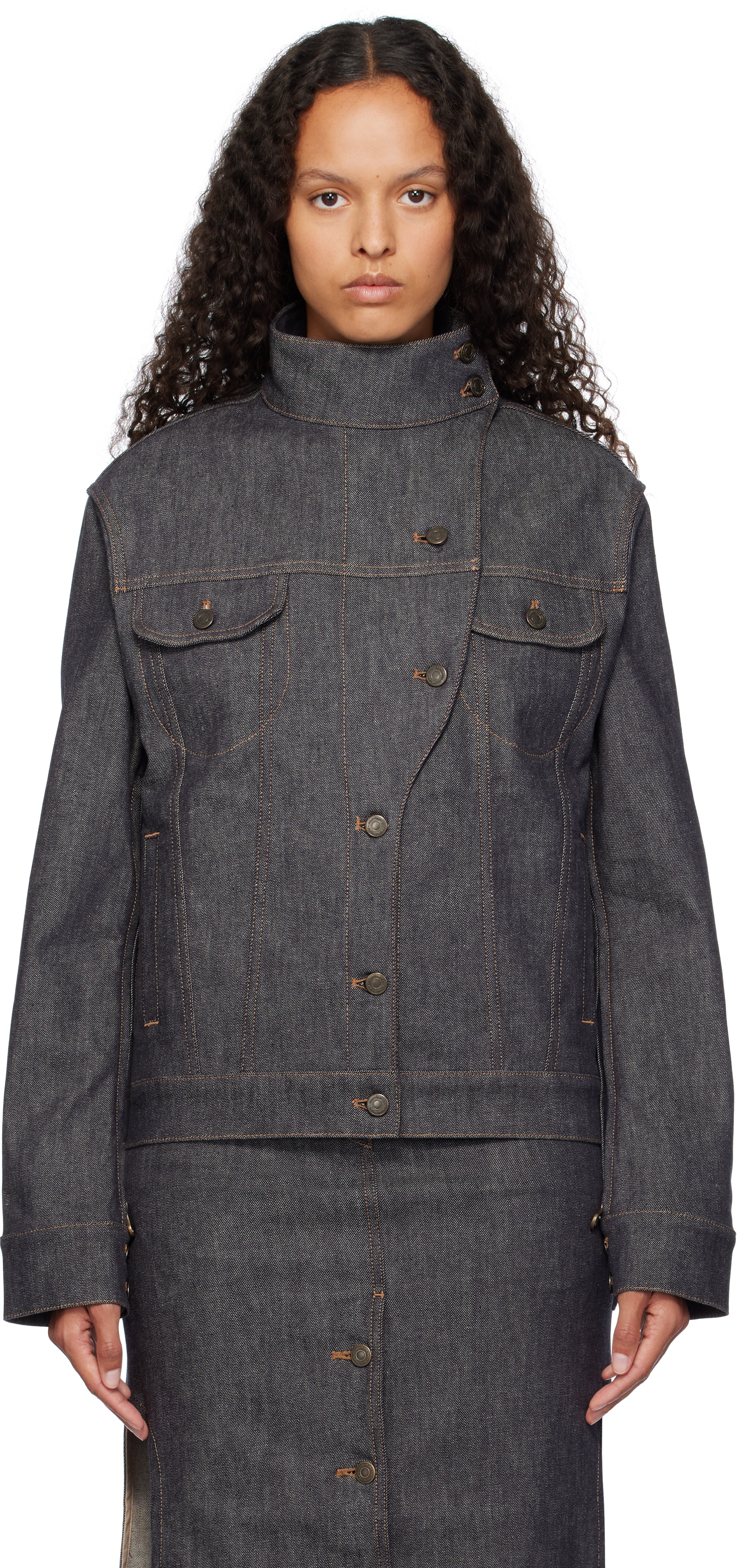 Courrèges Gray Motorcycle Denim Jacket